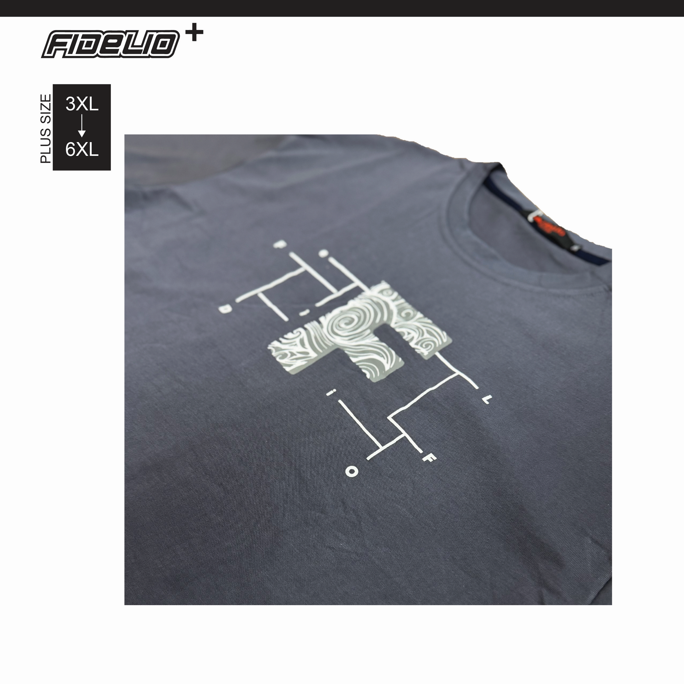 Fidelio Plus Size Blueprint "F" Graphic Tees - Grey