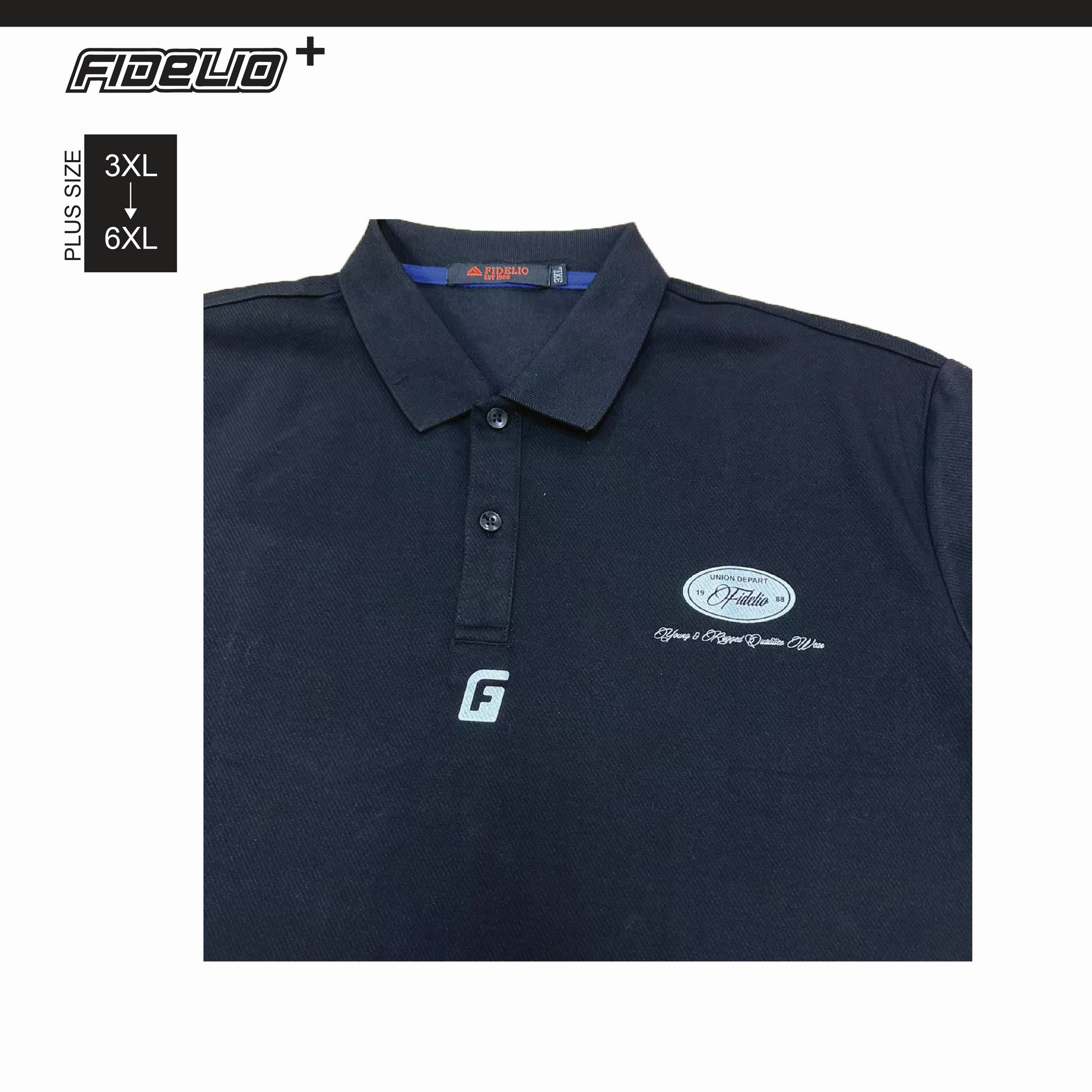 Fidelio Plus Size Union Depart Polo Tees -Black