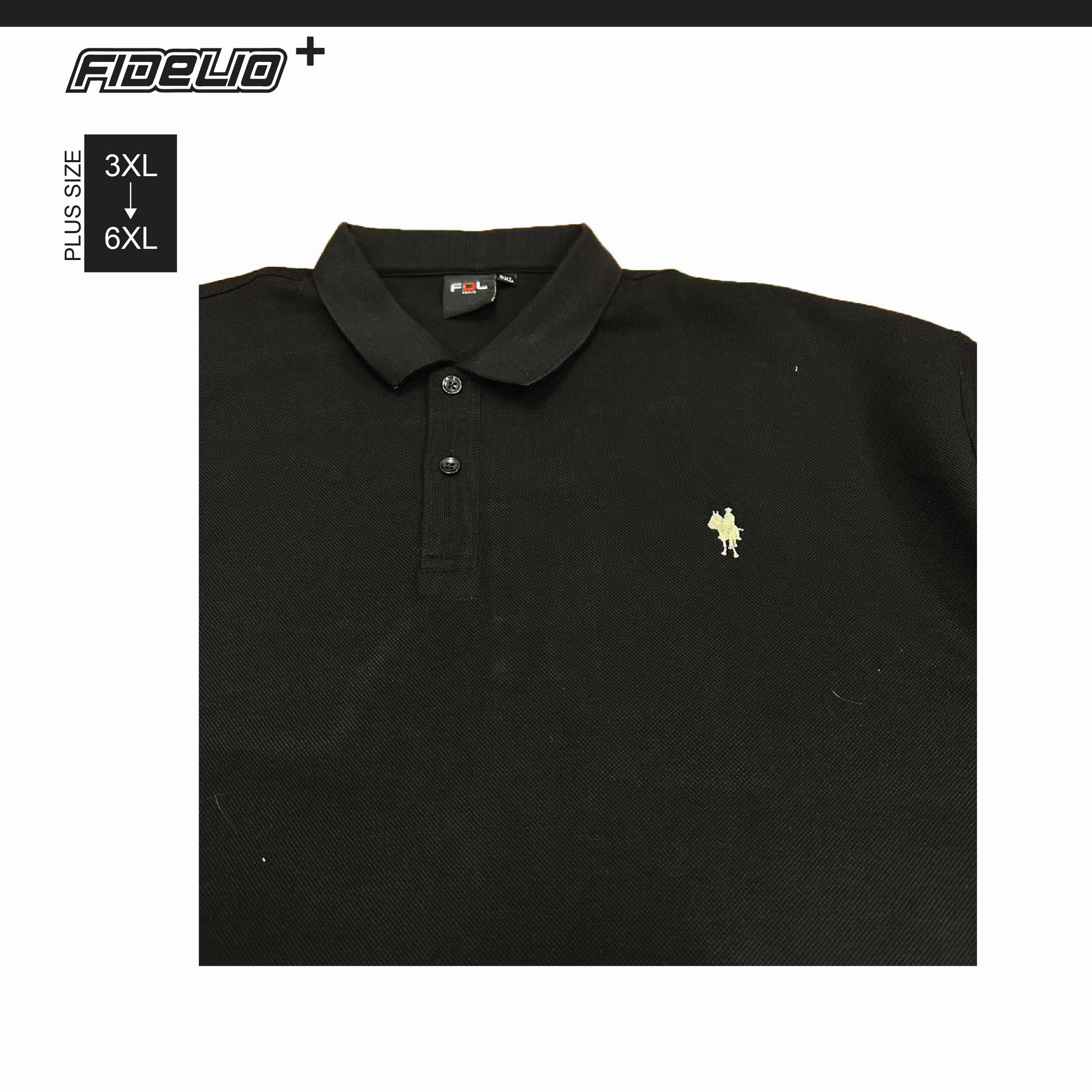 FDL Plus Size BasicEmbroidery Polo Tees -Black