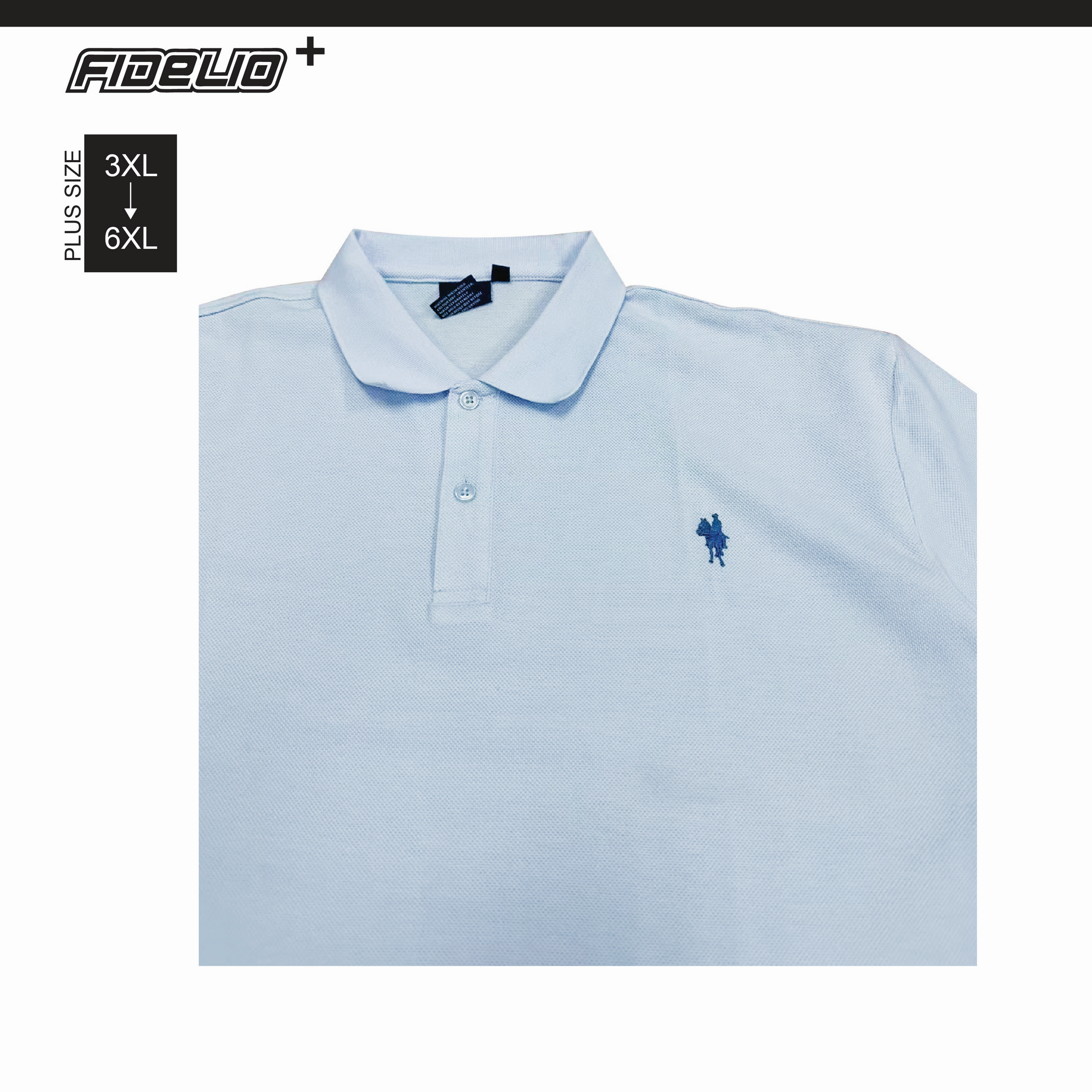 FDL Plus Size Basic Embroidery Polo Tees -Pastel Blue