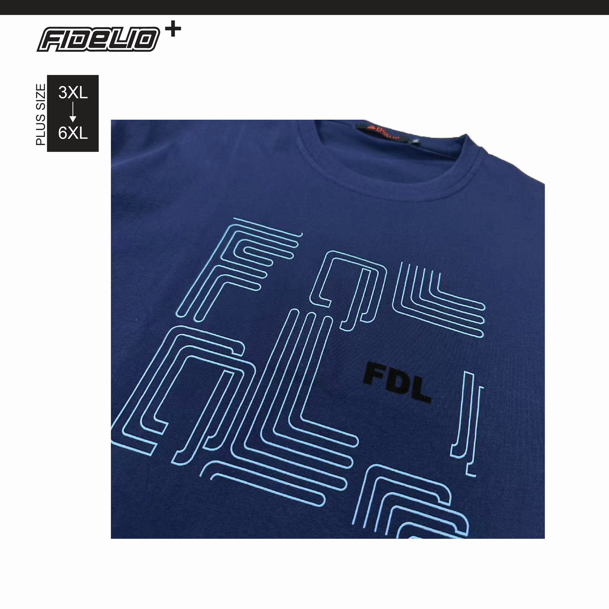 Fidelio Plus Size Abstract Line Printed Tees -Blue