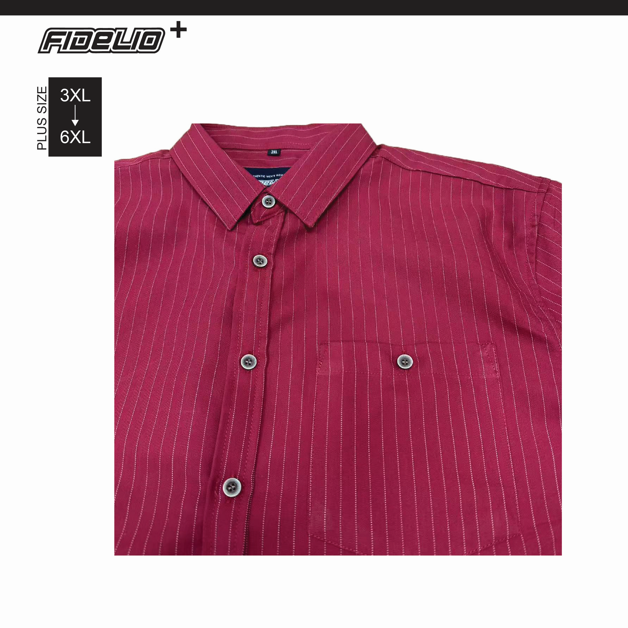 Fidelio Plus Size Vertical Stripe Short Sleeve Shirts -Maroon