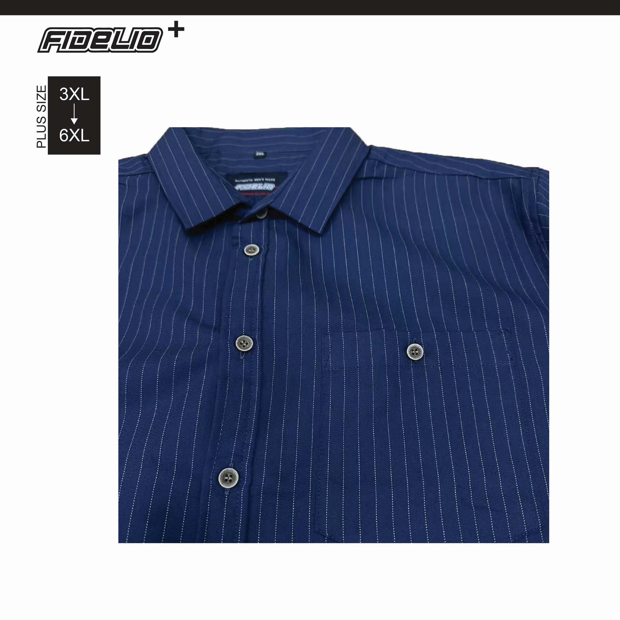 Fidelio Plus Size Vertical Stripe Short Sleeve Shirts -Navy