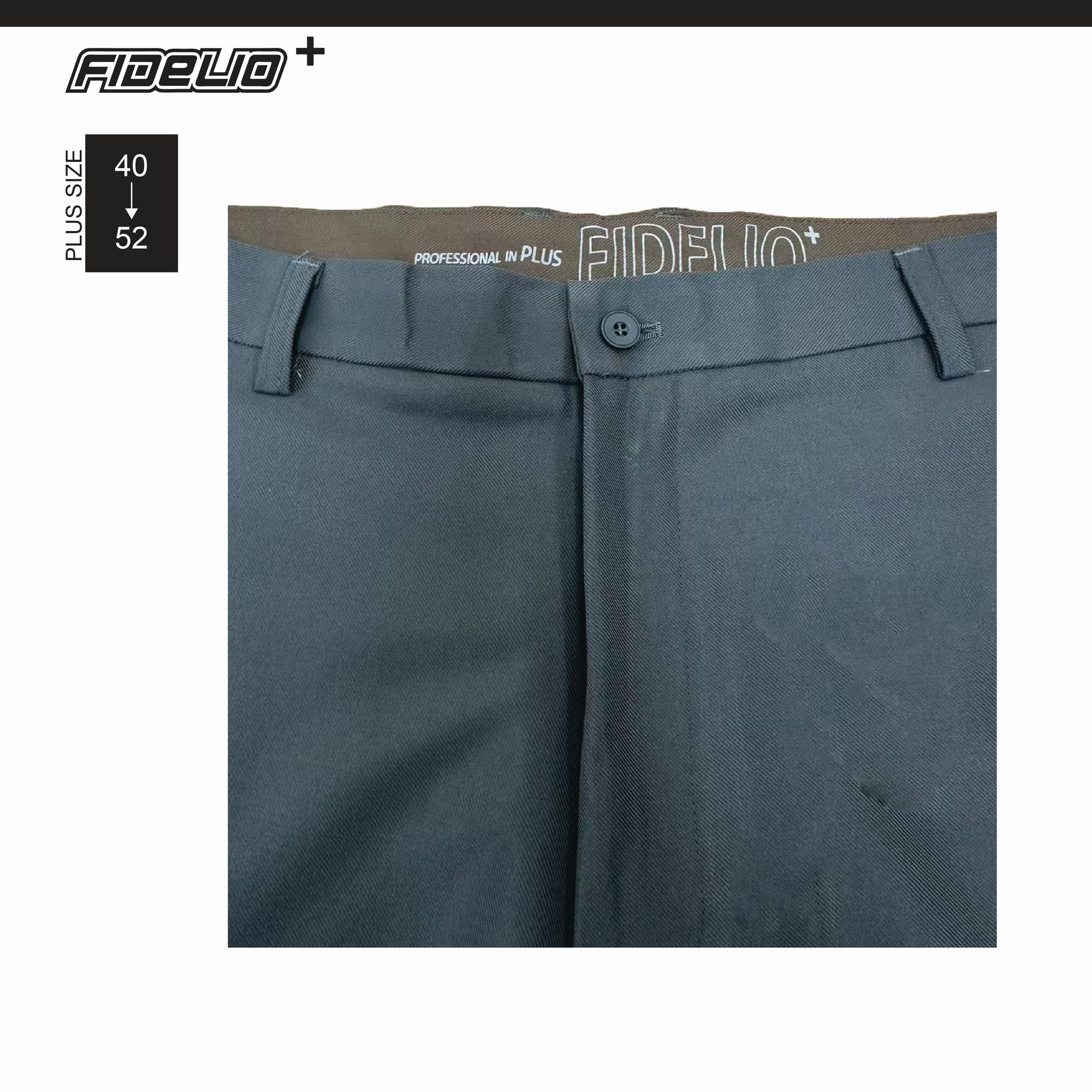 Fidelio Plus Size Twill Chno Pants -Dark Grey