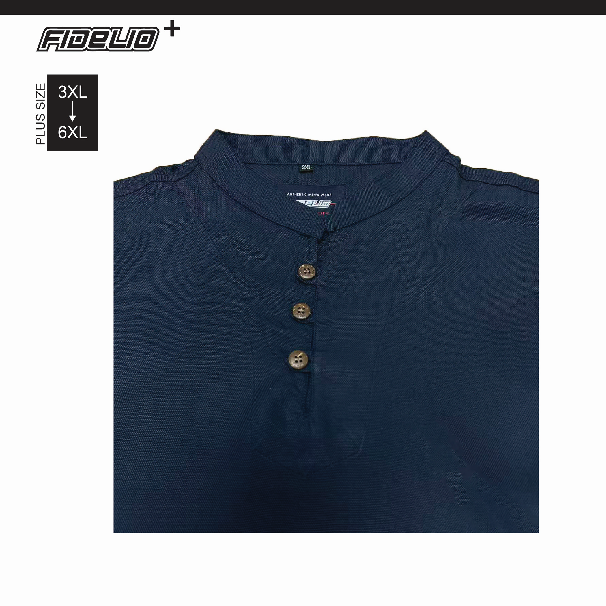 Fidelio Plus Size Classic Mandarin Collar Shirts -Navy