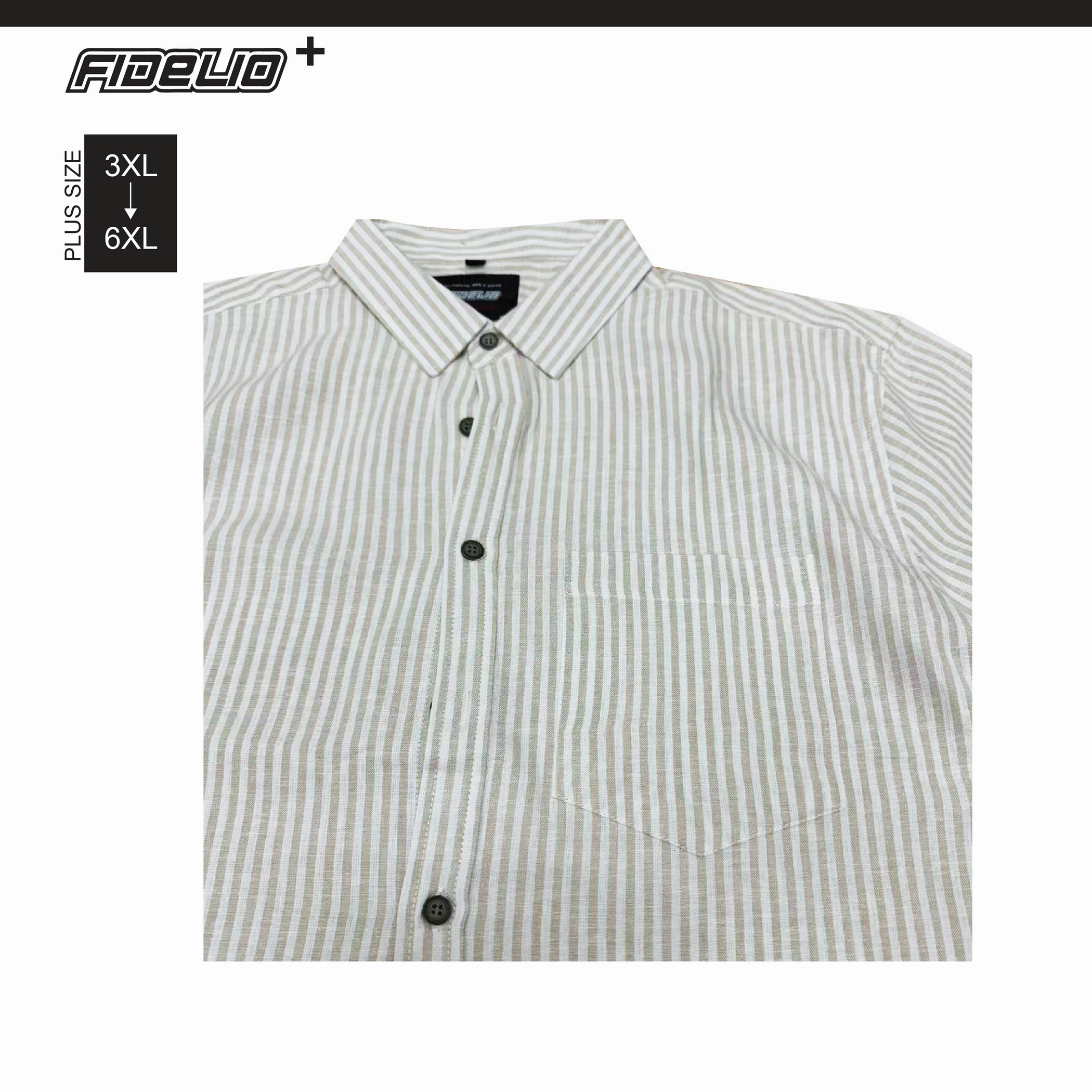 Fidelio Plus Size Vertical Striped Short Sleeve Shirts -Beige/White