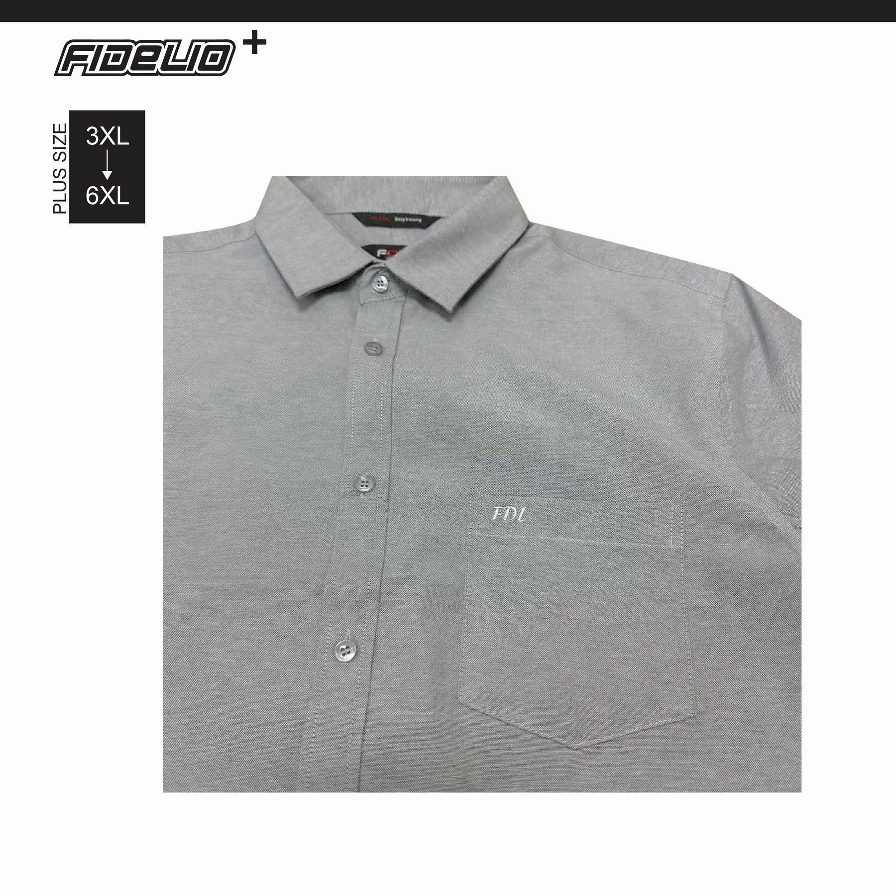 FDL Plus Size Easy Iron Business Short Sleeve Shirts -Blue-Grey
