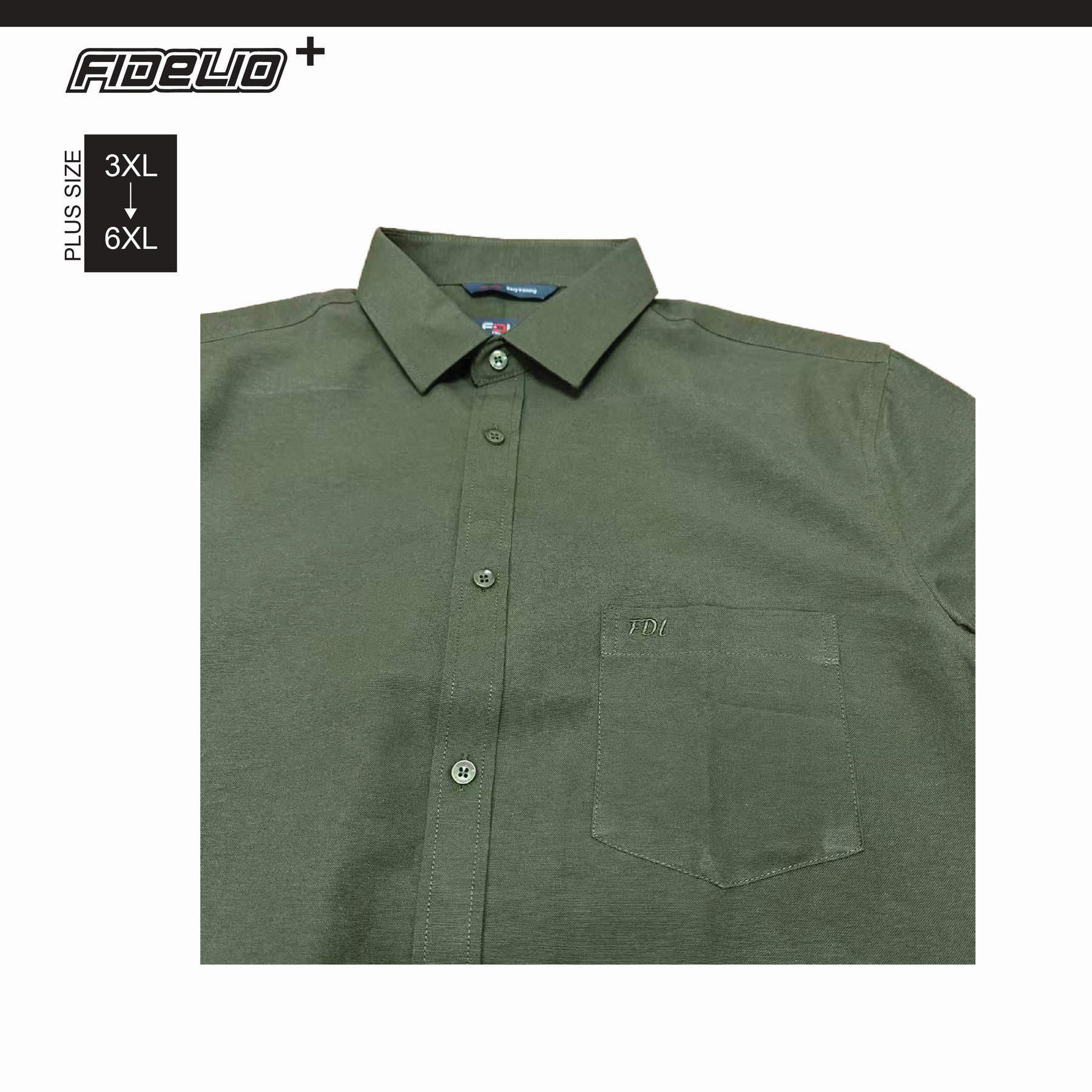 FDL Plus Size Easy Iron Business Short Sleeve Shirts -Army Green