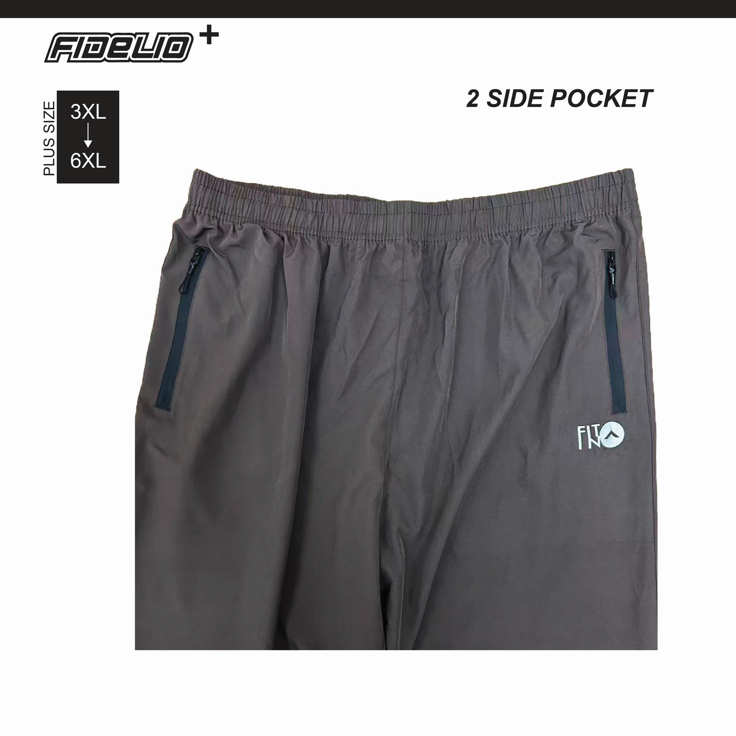 FIT IN Plus Size Zip Pocket Sweat Pants -Brown