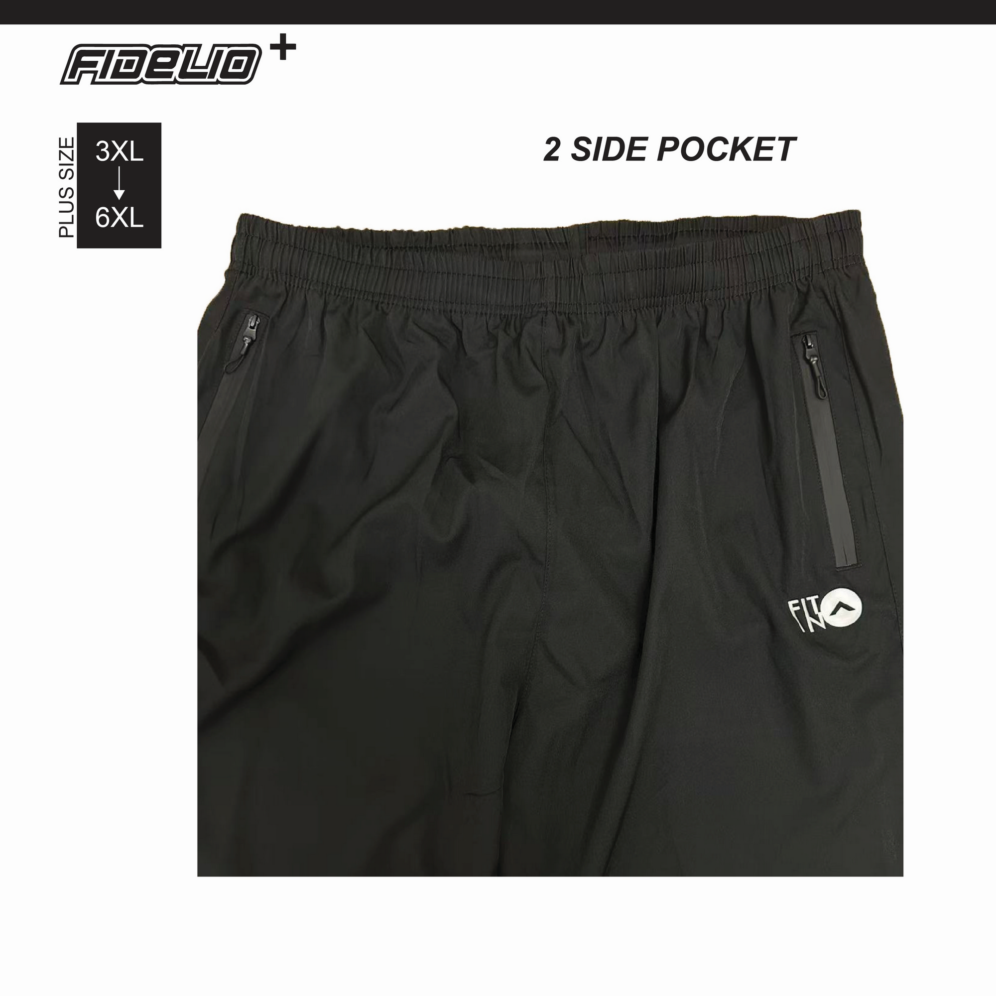 FIT IN Plus Size Zip Pocket Sweat Pants -Black