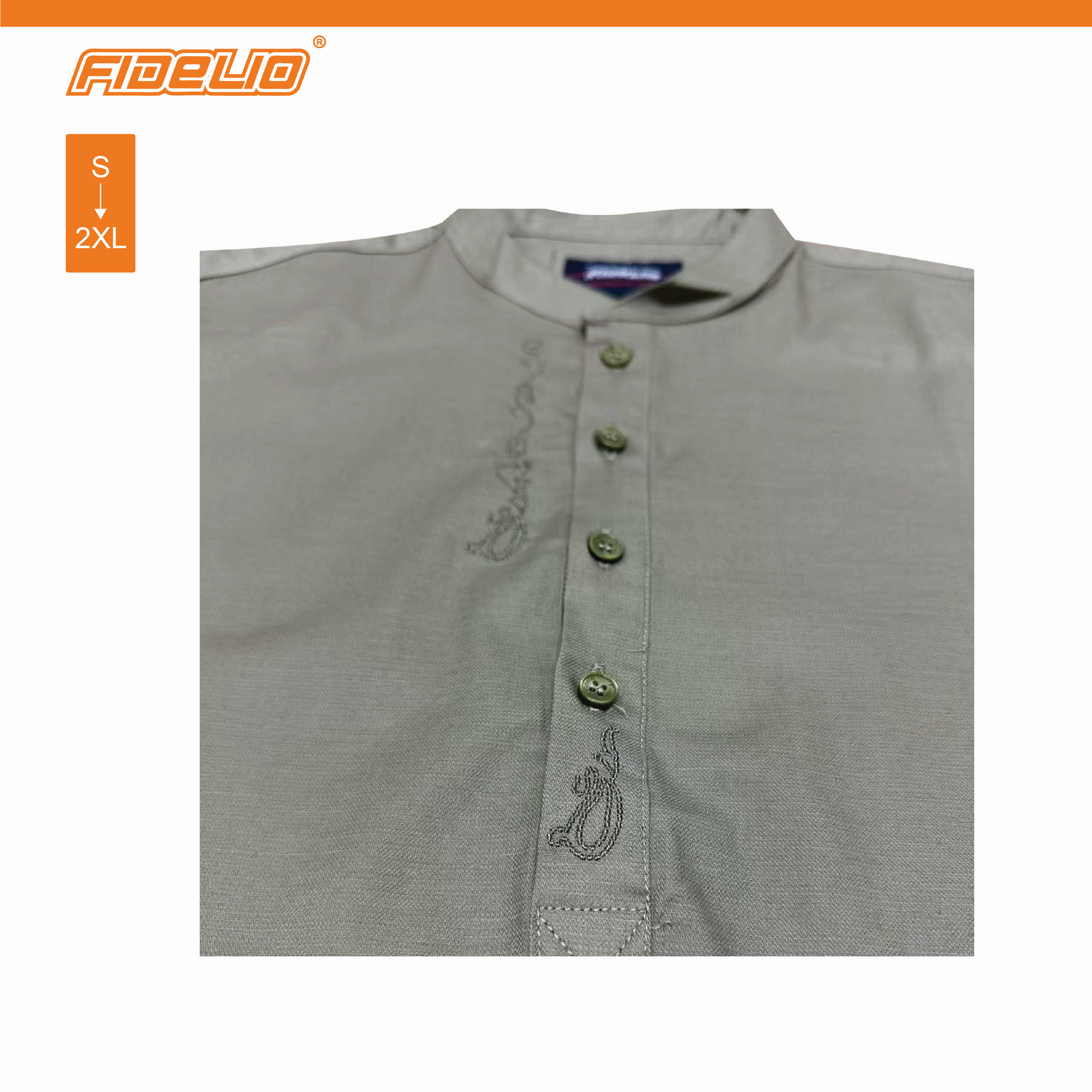 Fidelio Embroidery Mandarin Collar Shirts -Dusty Green