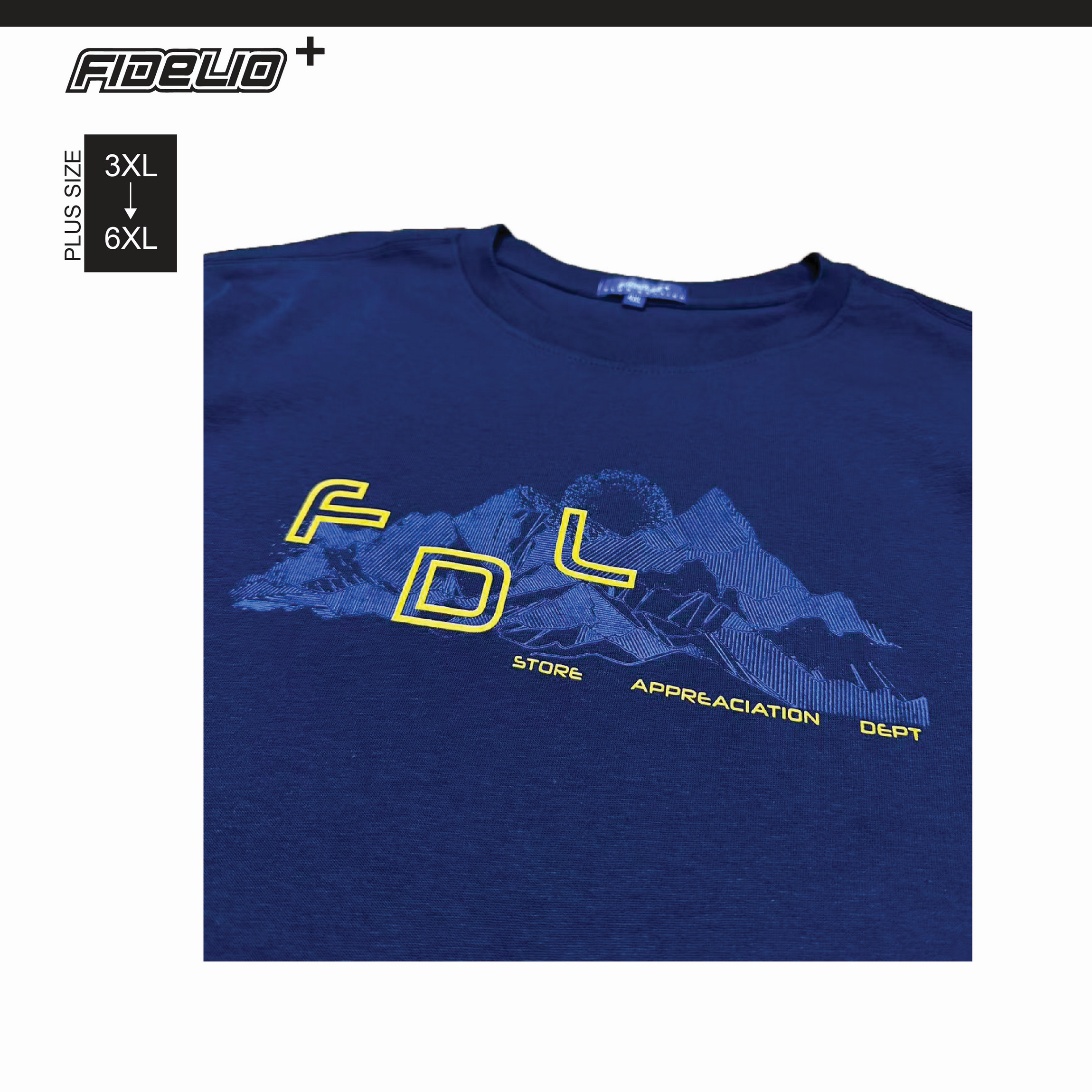 Fidelio Plus Size Mpuntain Sketch Graphic Tees -Navy