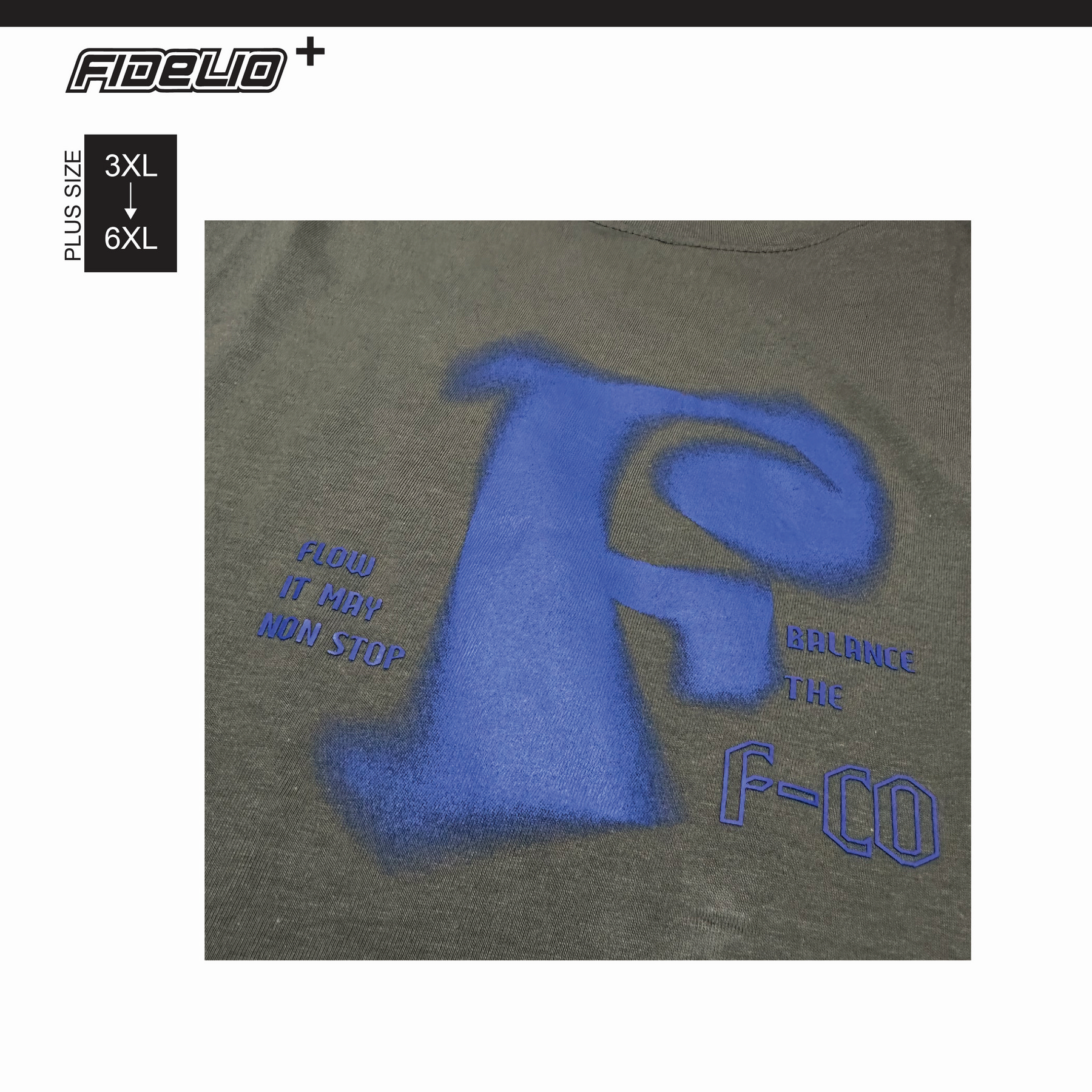 Fidelio Plus Size Artistic F Printed Tees -Grey