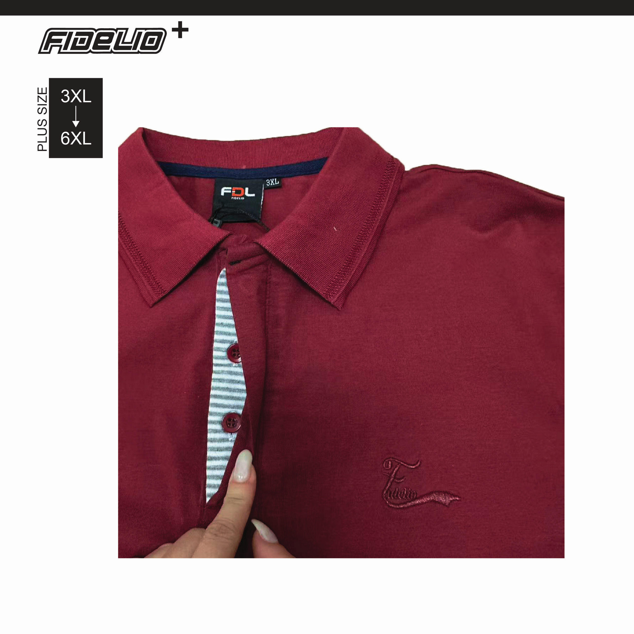FDL Plus Size Embroidery Polo Tees -Maroon