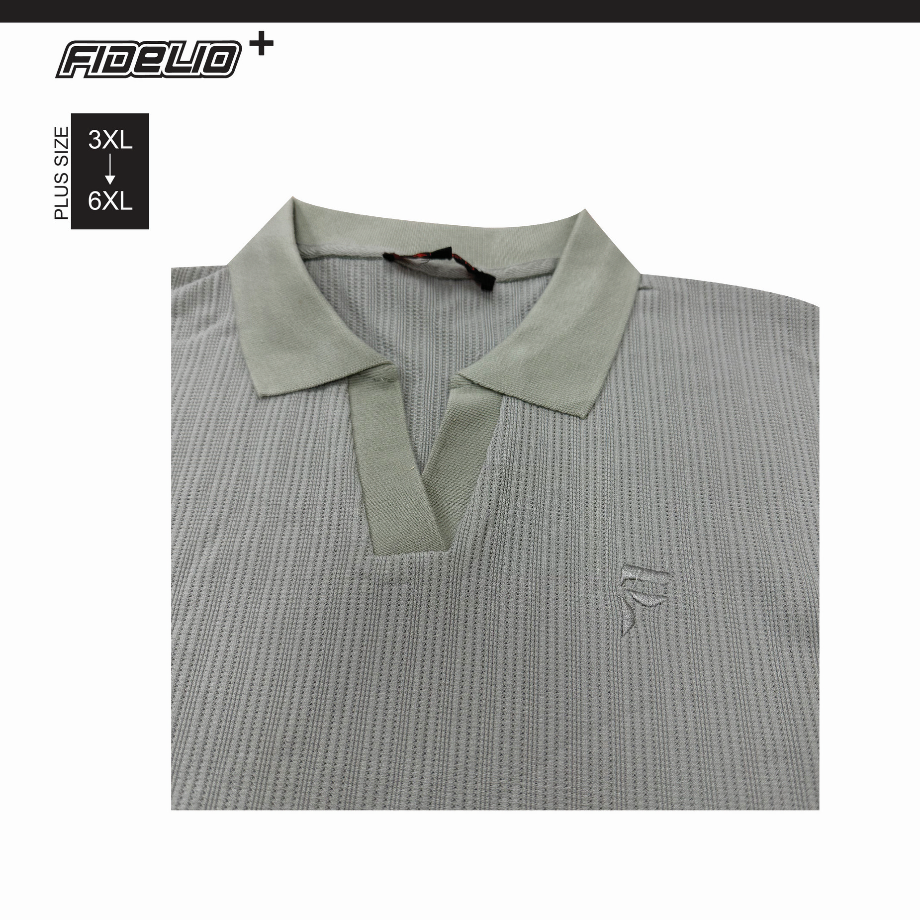 Fidelio Plus Size Textured V-Neck Polo Tees -Olive