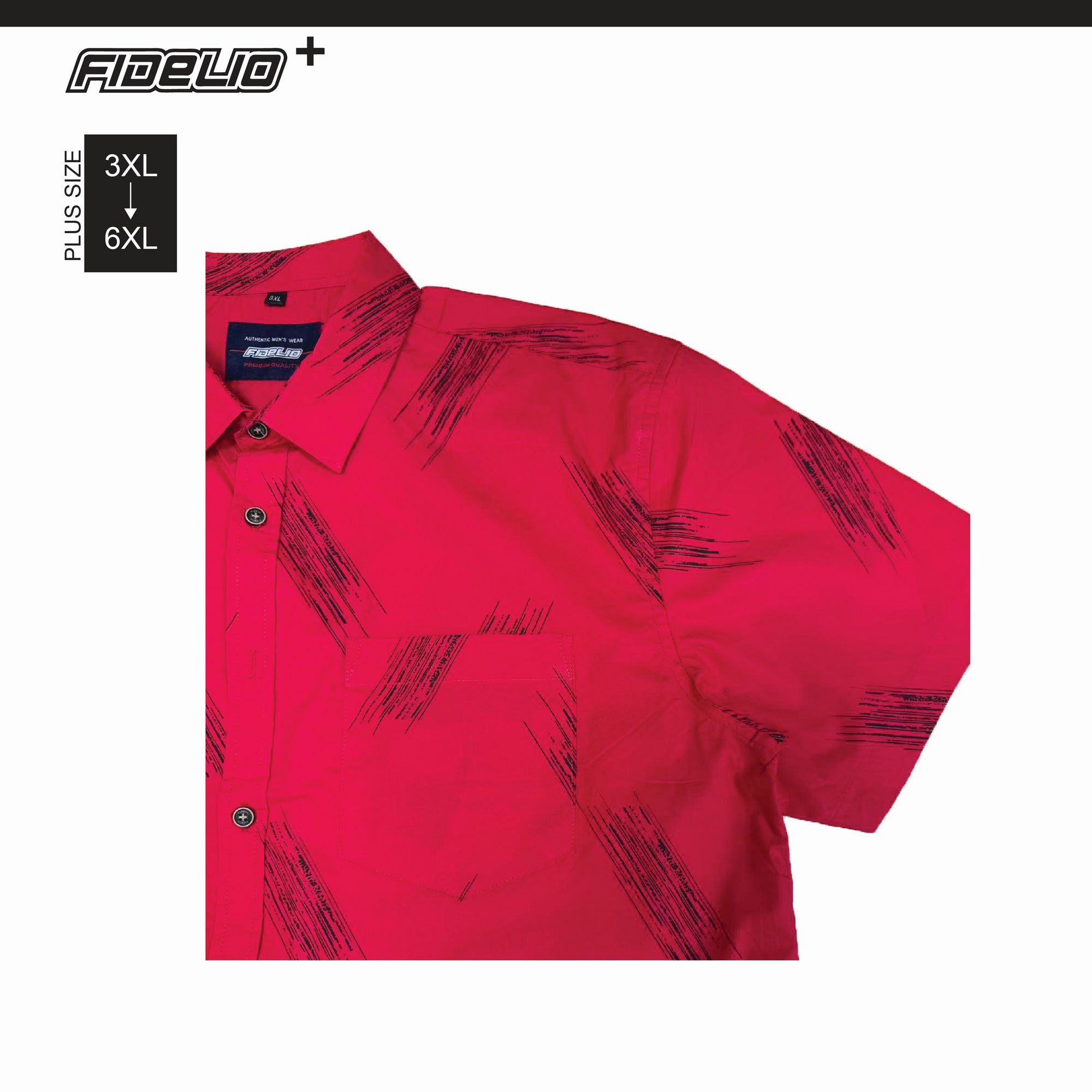 Fidelio Plus Size Brushed Print Short Sleeve Shirts -Maroon