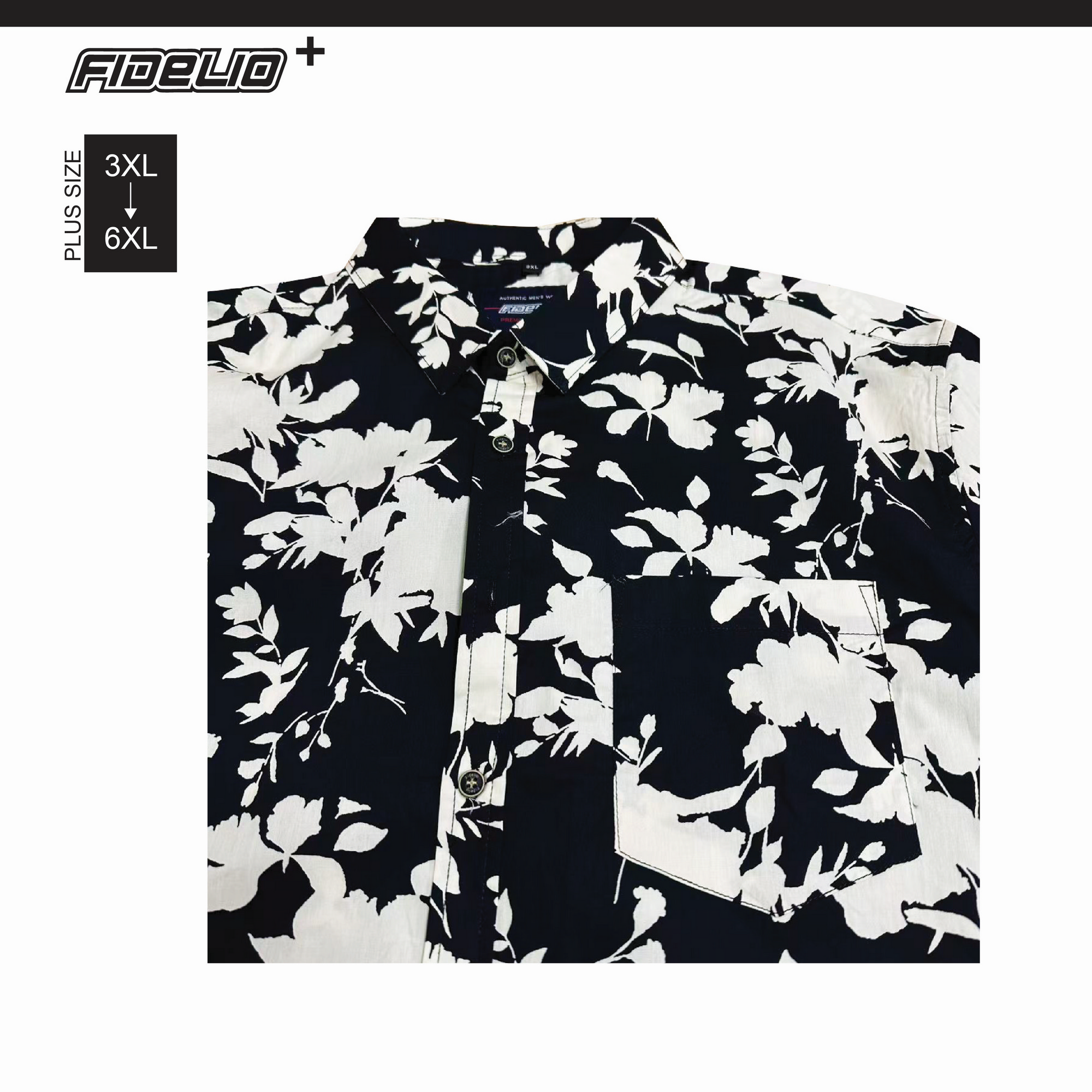 Fidelio Plus Size Floral Printed Short Sleeve Shirts -Black/Cream