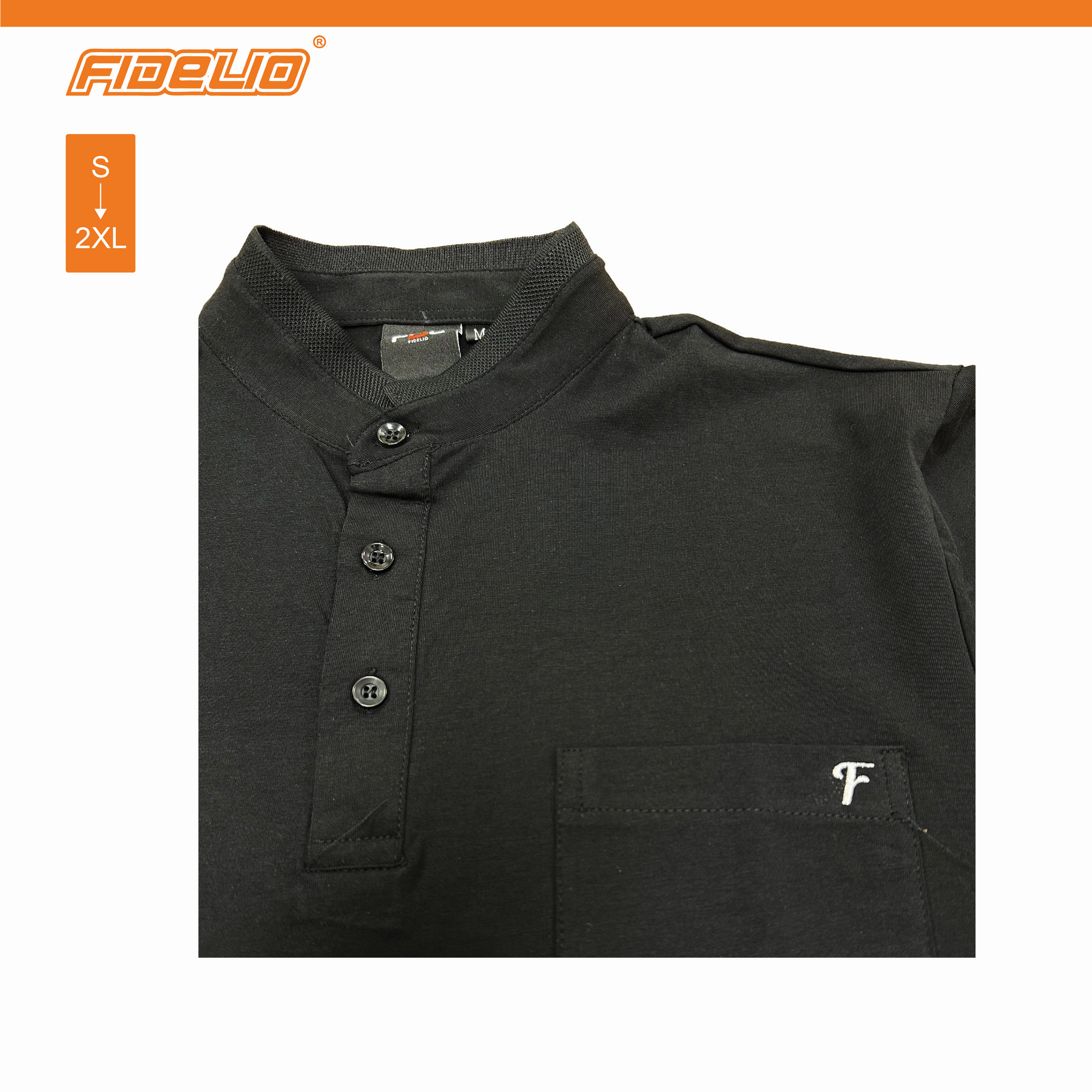 FDL Modern Mandarin Collar Polo Tees -Black