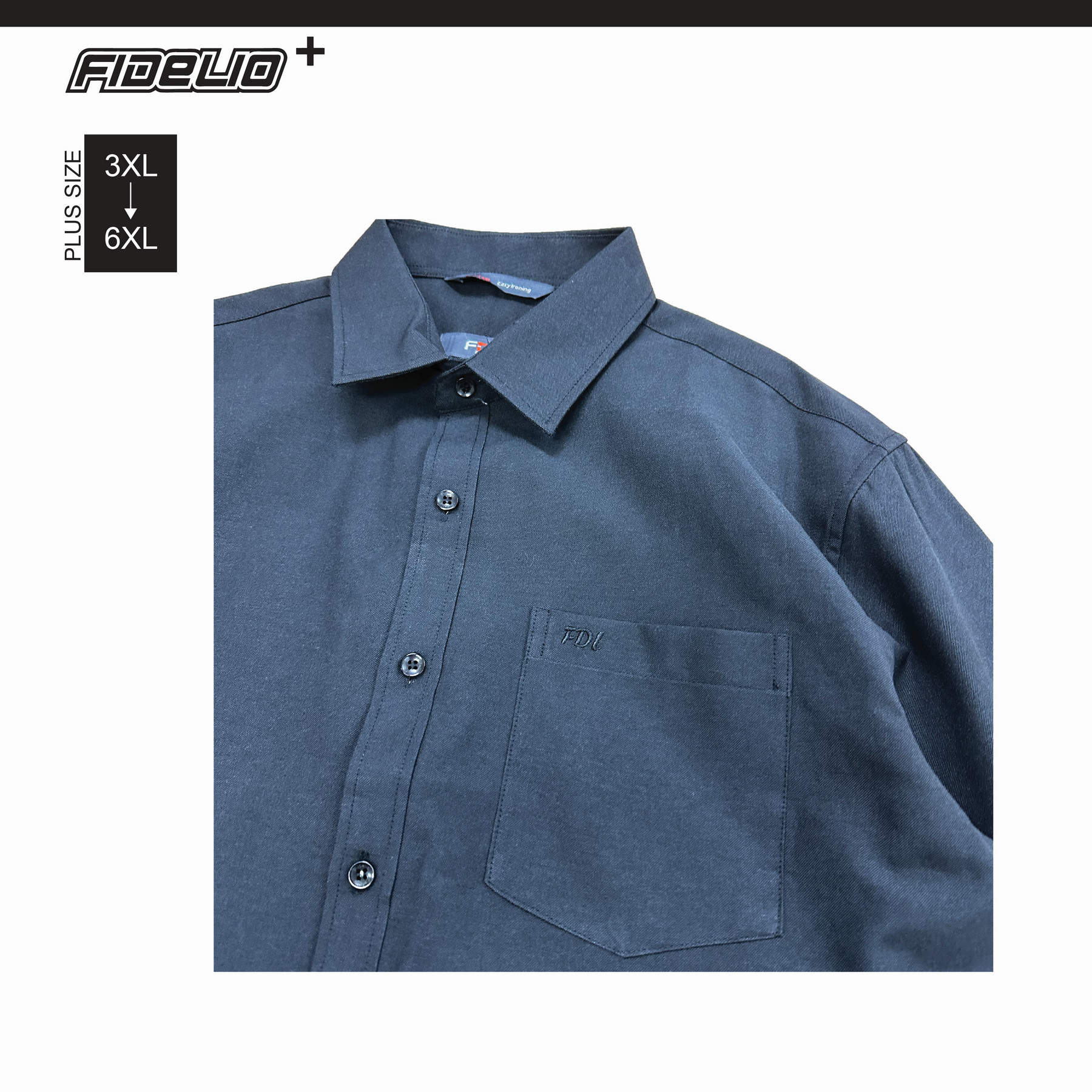 FDL Plus Size Oxford Business Long Sleeve Shirts - Black