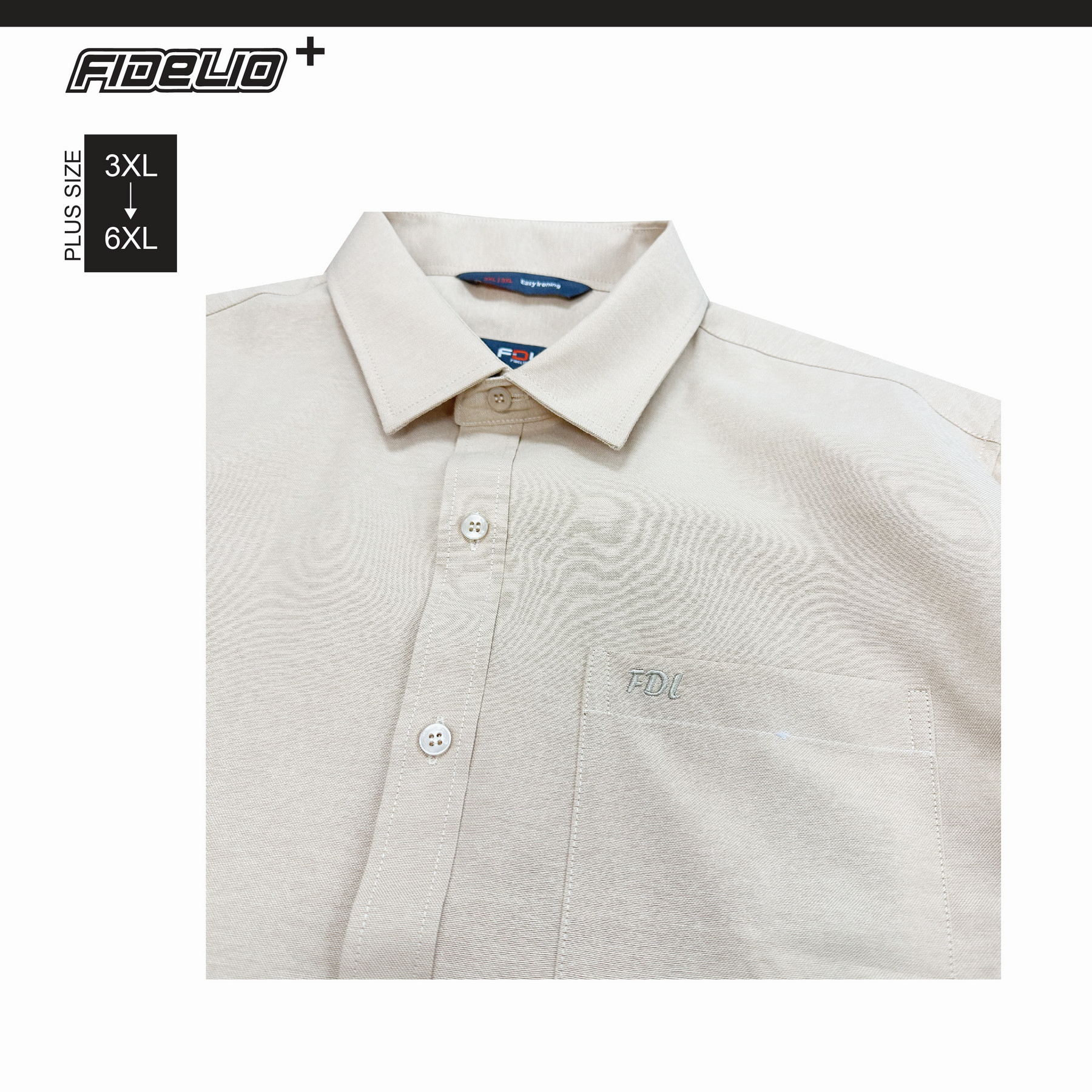 FDL Plus Size Oxford Long Sleece Shirts -Light Khaki