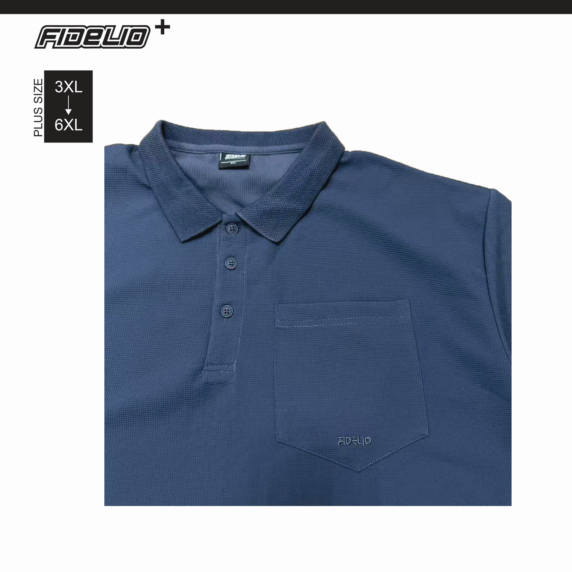 Fidelio Plus Size Dobby Polo Tees -Navy