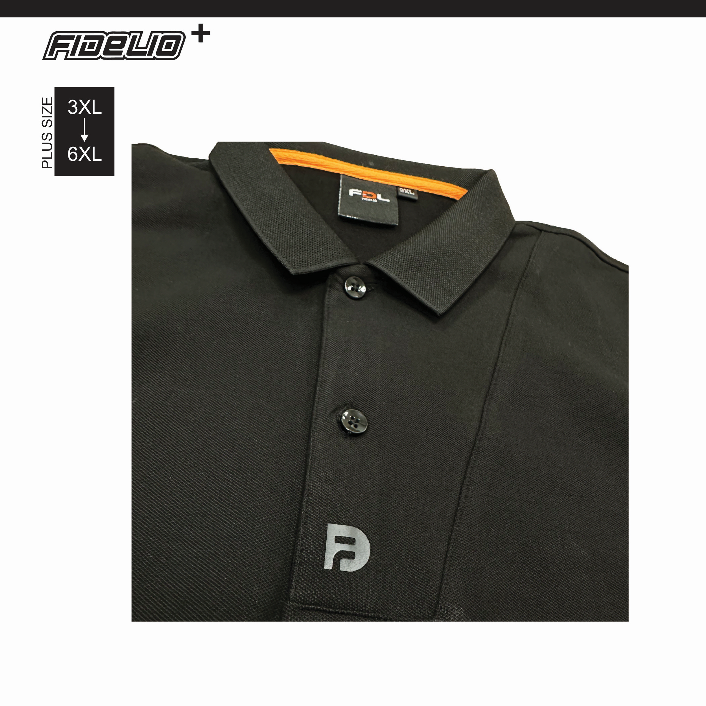 FDL Plus Size Special Placket Polo Tees -Black