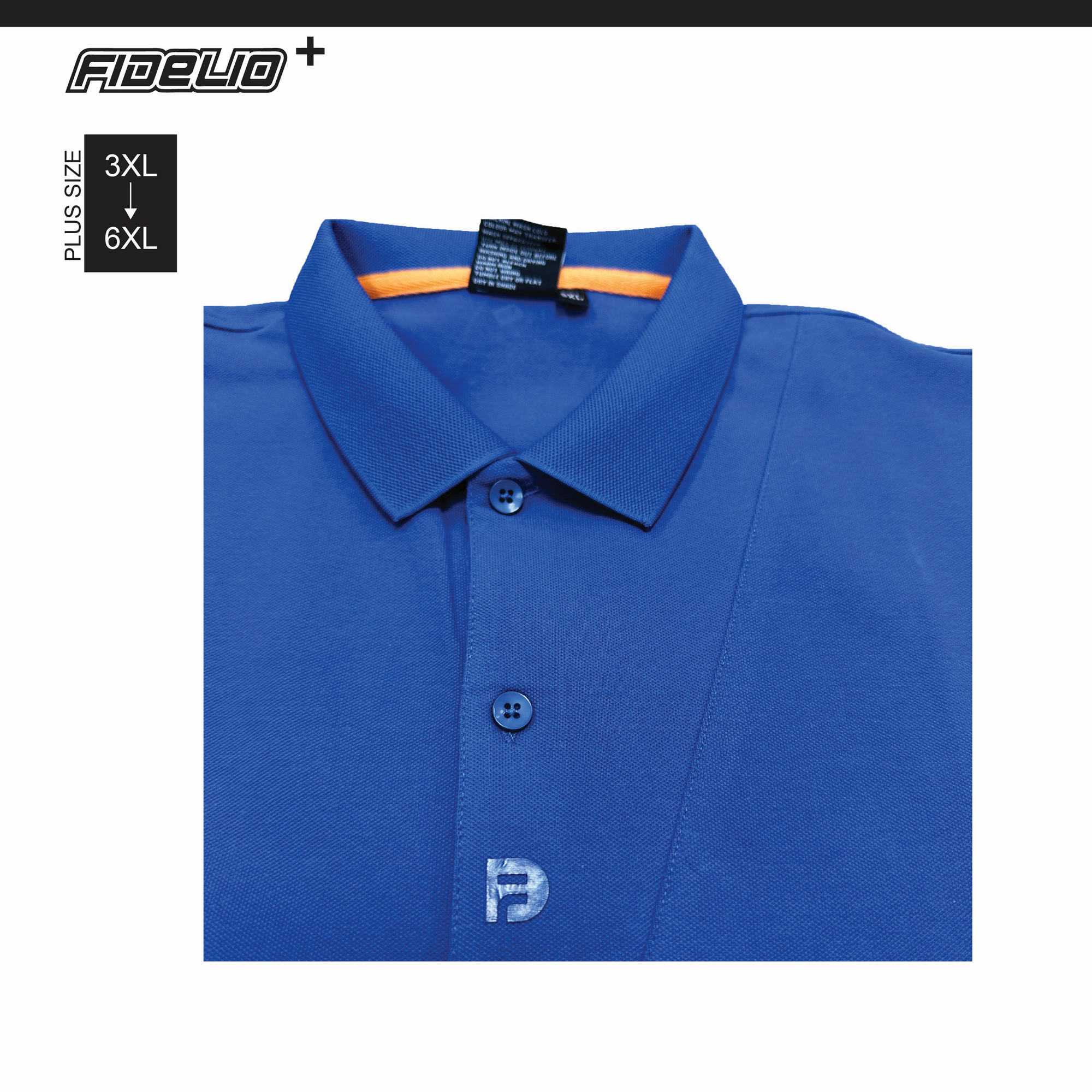 FDL Plus Size Special Placket Polo Tees -Blue