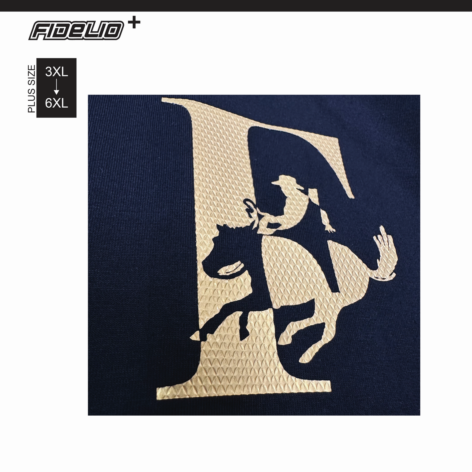 Fidelio Plus Size Horses Reflective Embossed Tees -Black