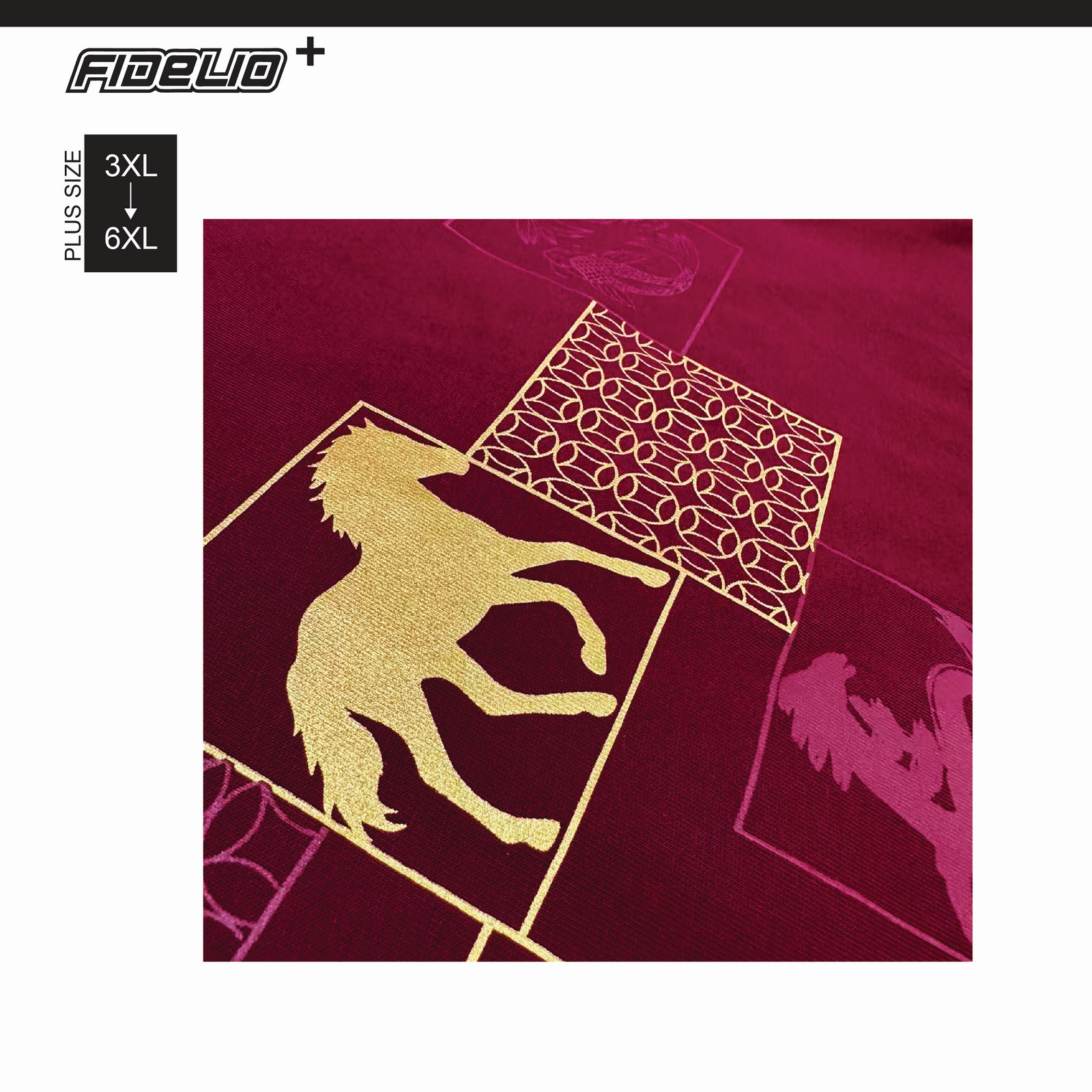 Fidelio Plus Size Lunar Horse Graphic Tees -Maroon