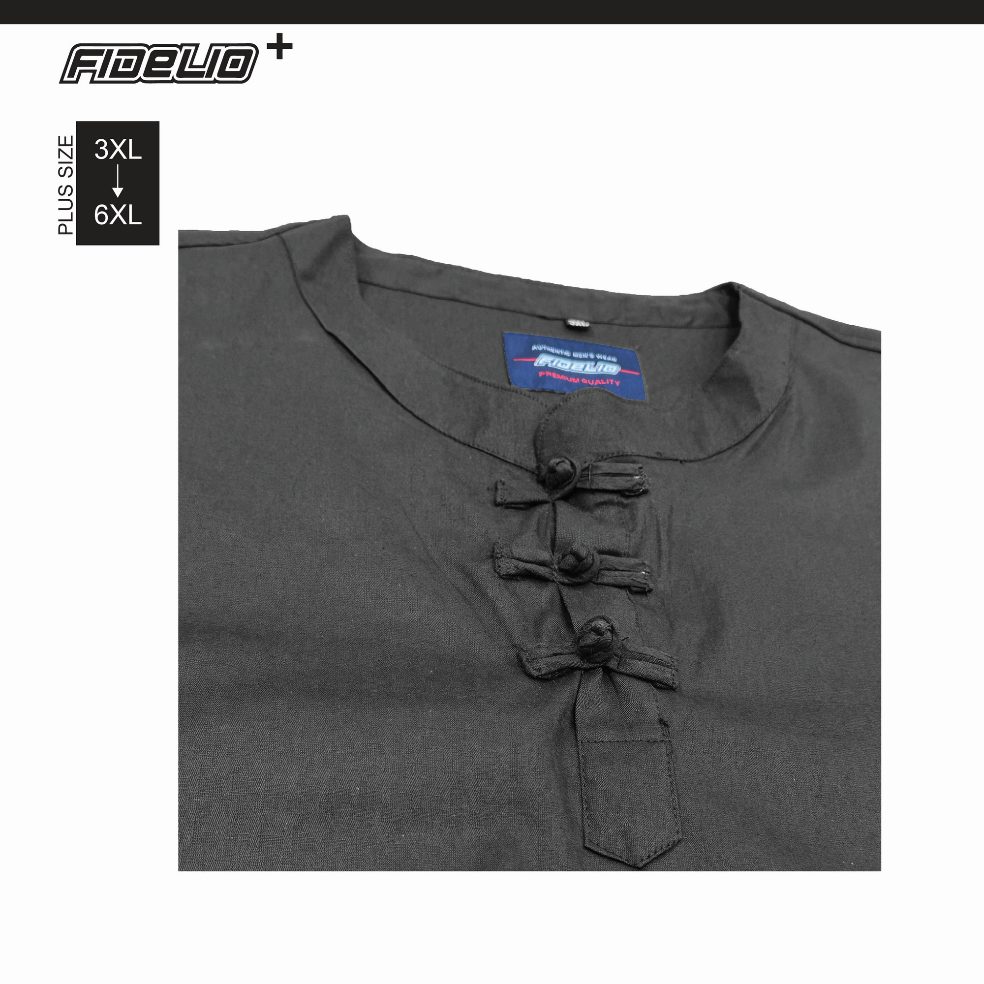 Fidelio Plus Size Knot Button Samfu -Black