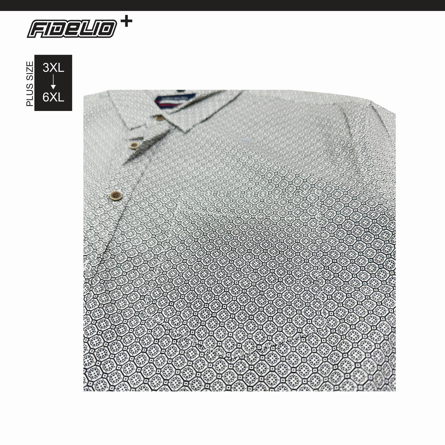 Fidelio Plus Size Microprinted Short Sleeve Shirts -White/Black