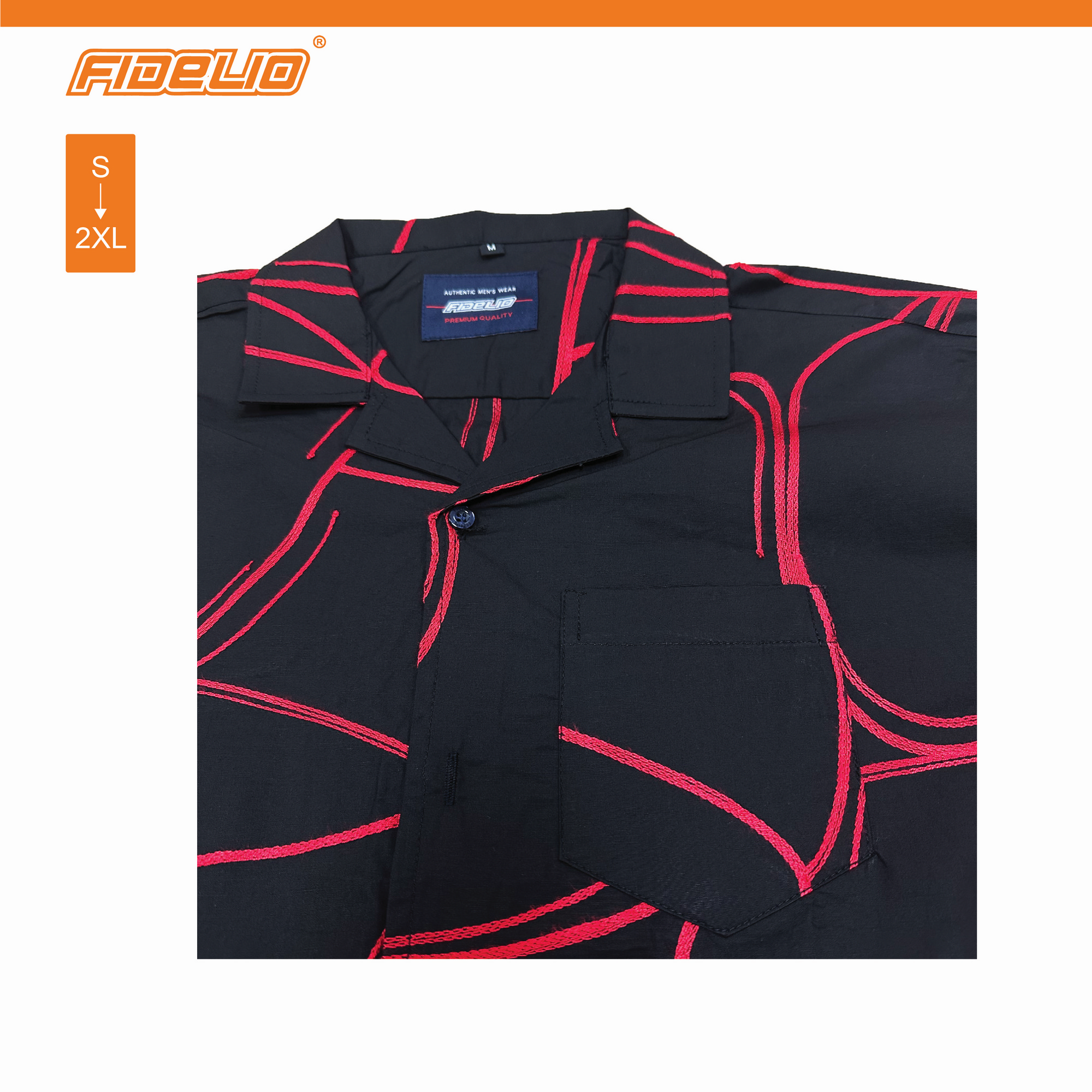Fidelio Abstract Embroidery Short Sleeve Shirts -Black/Red