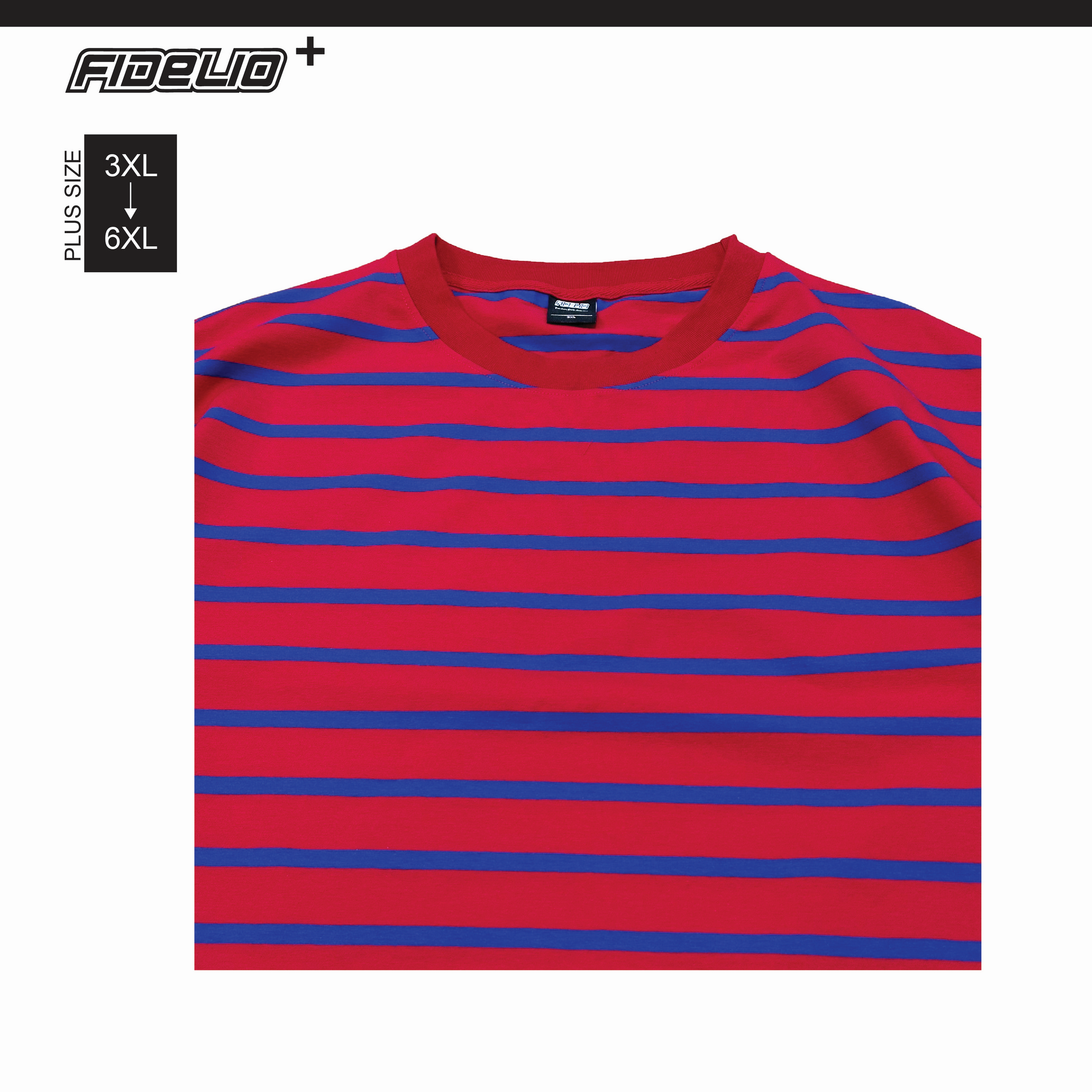 Fidelio Plus Size Relax Stripe Oversize Tees -Red/Blue