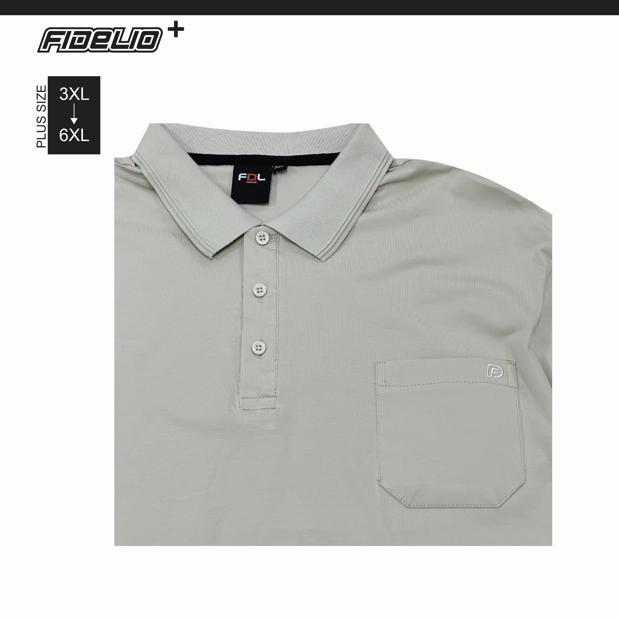FDL Plus Size Signature Pocket Polo Tees- Light Khaki
