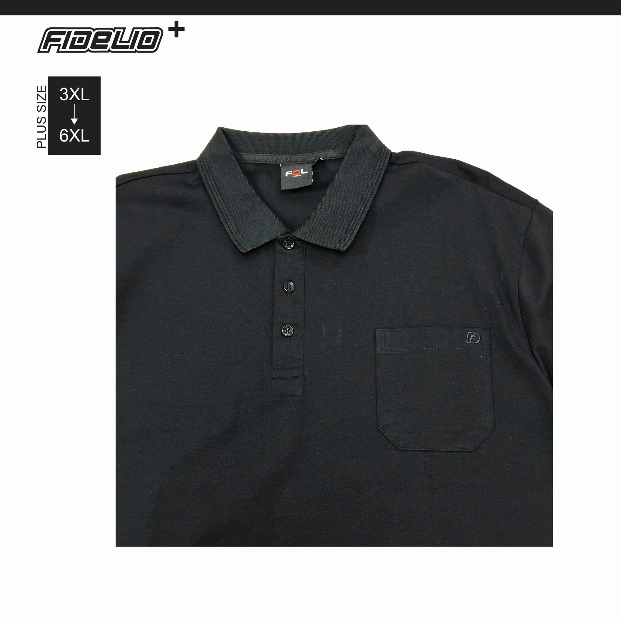 FDL Plus Size Signature Pocket Polo Tees -Black