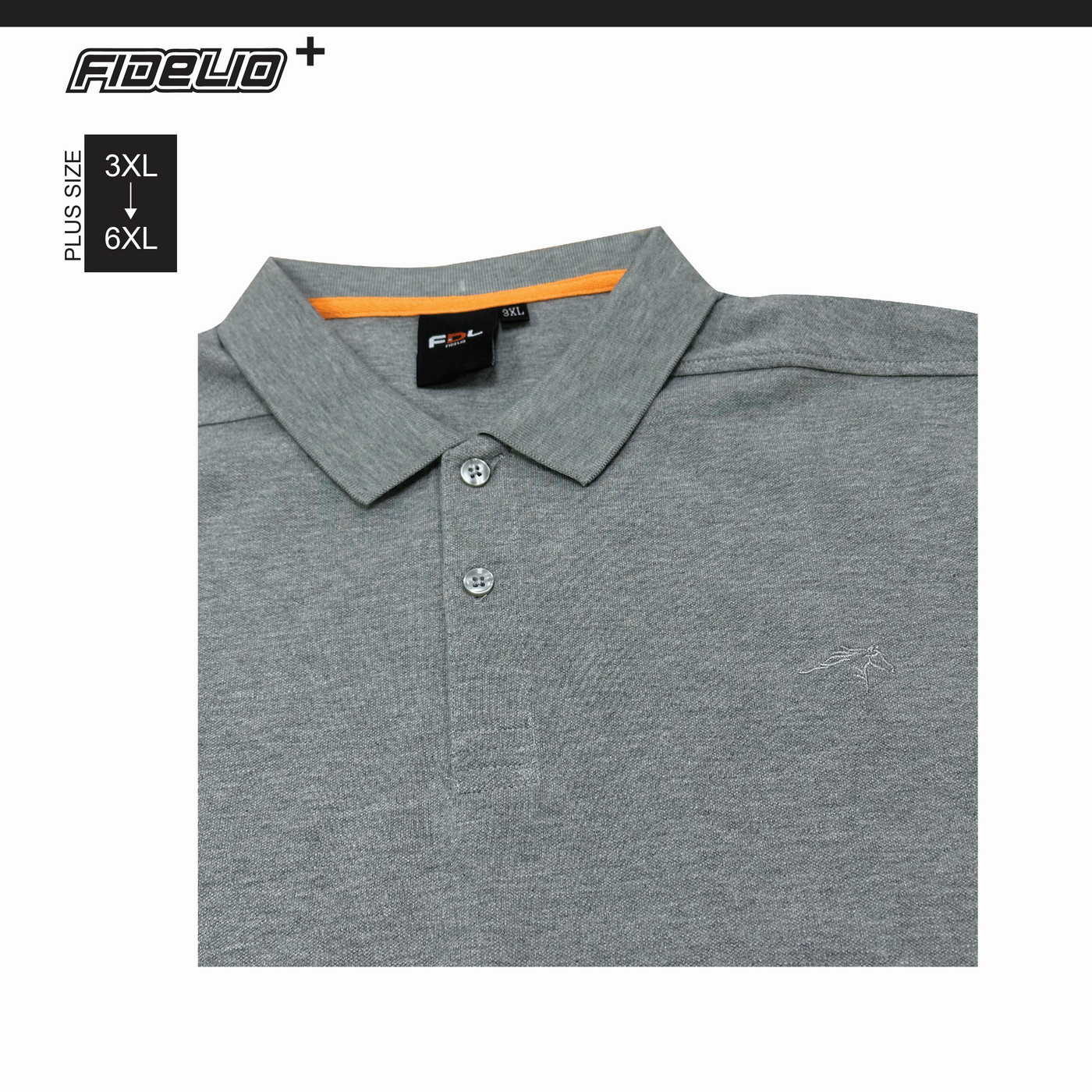 FDL Plus Size Horse Icon Premium Polo Tees -Grey