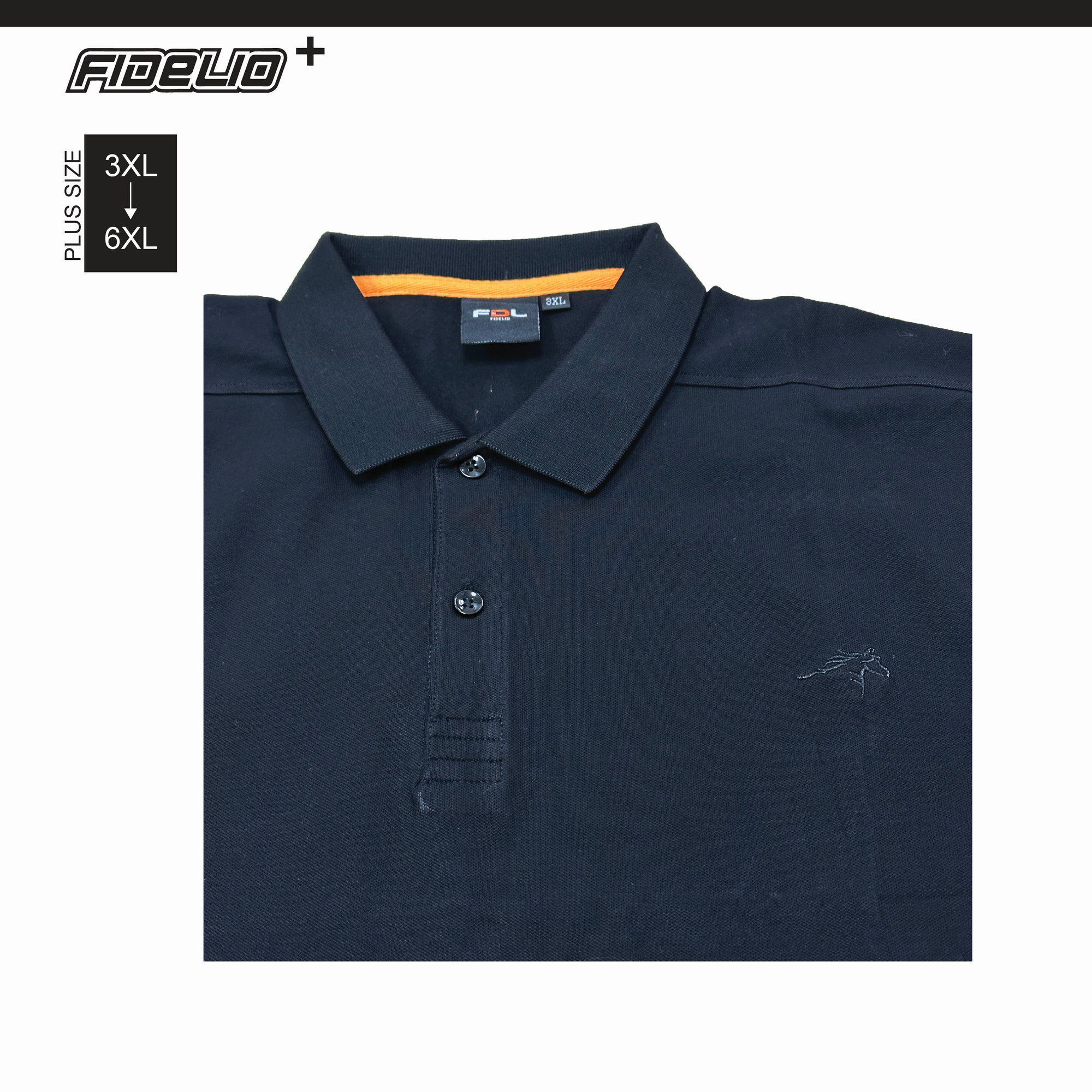 FDL Plus Size Horse Icon Premium Polo Tees -Black