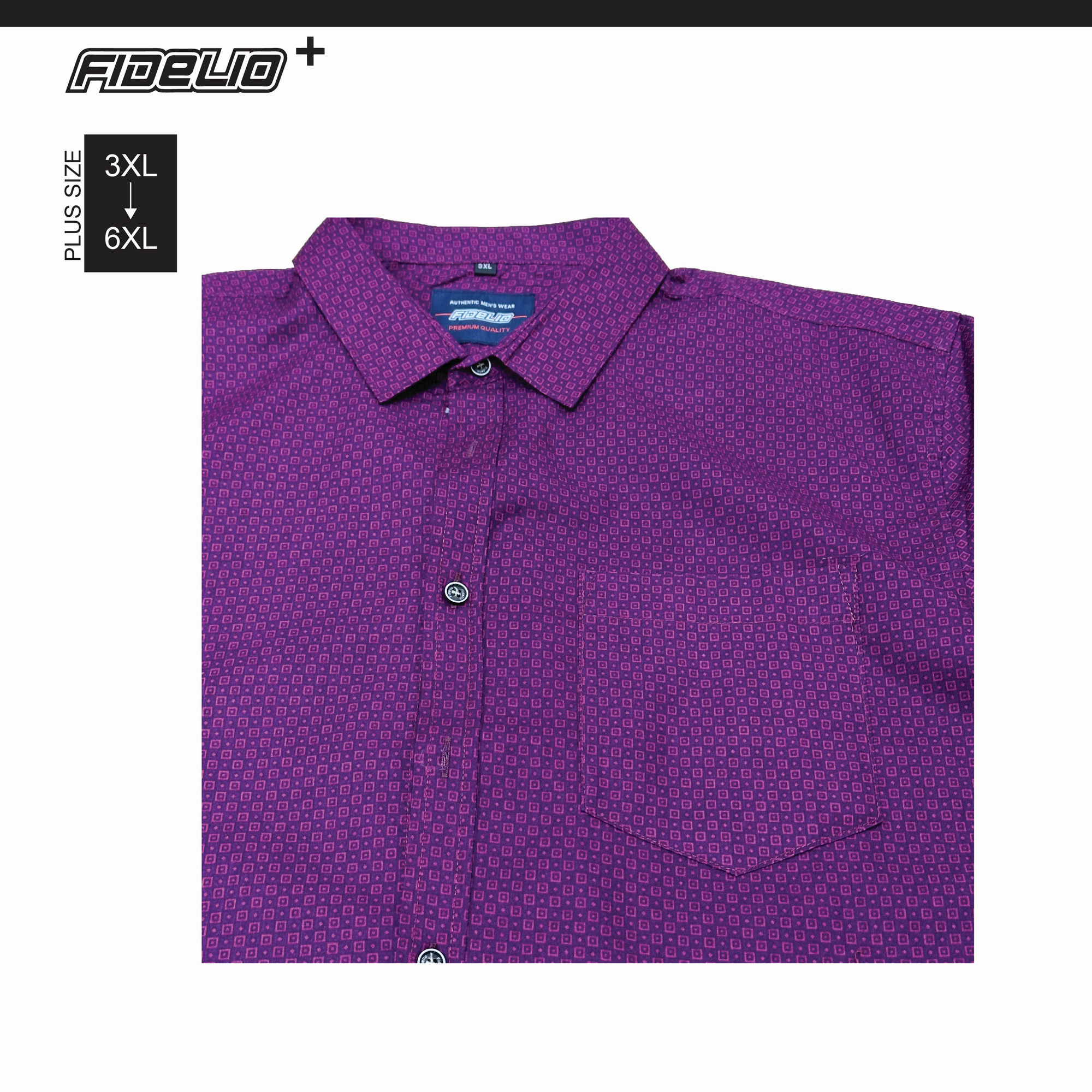Fidelio Plus Size Microprint Short Sleeve Shirts -Maroon/Purple