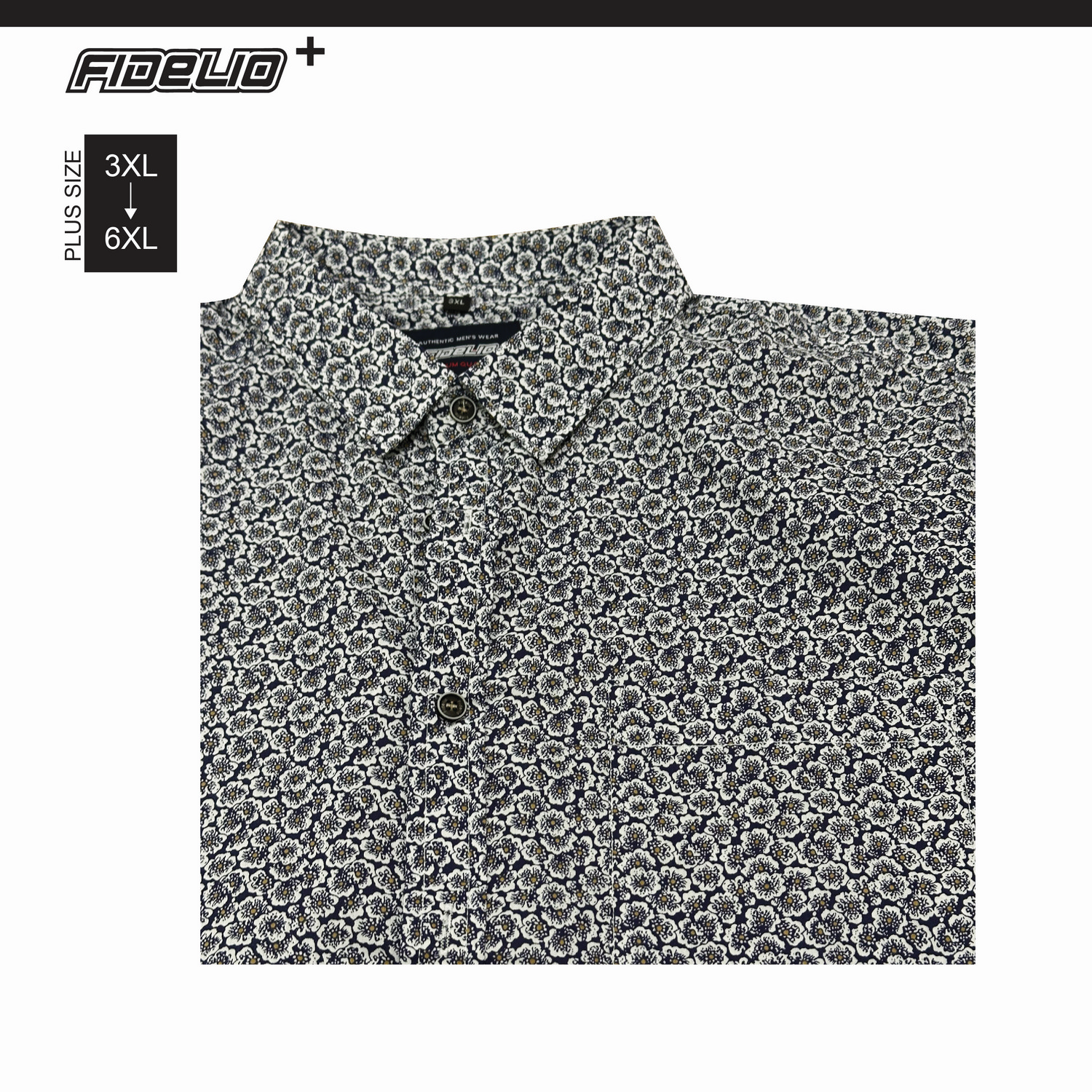 Fidelio Plus Size Microprint Short Sleeve Shirts -White/Navy
