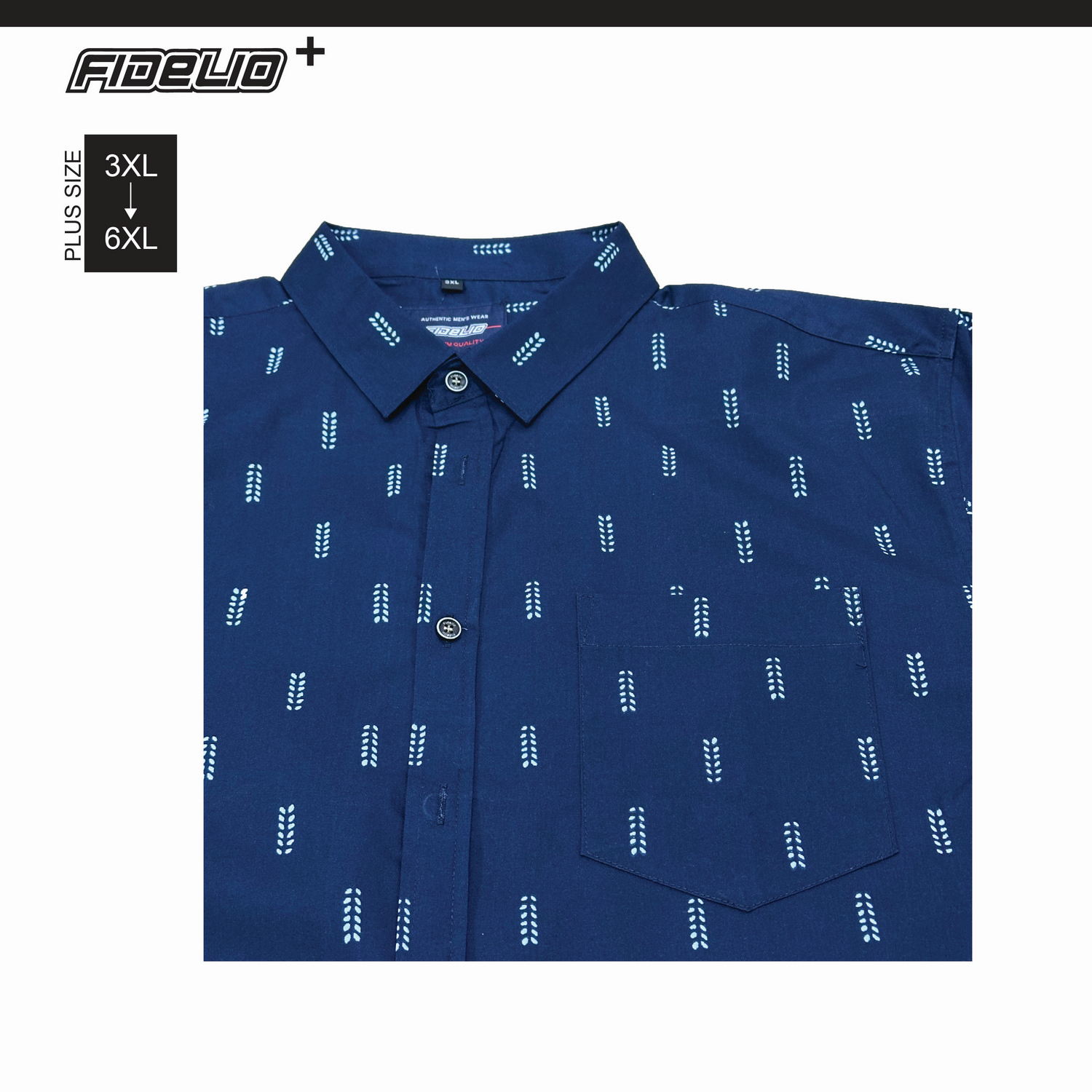 Fidelio Plus Size Microprint Short Sleeve Shirts -Navy/White