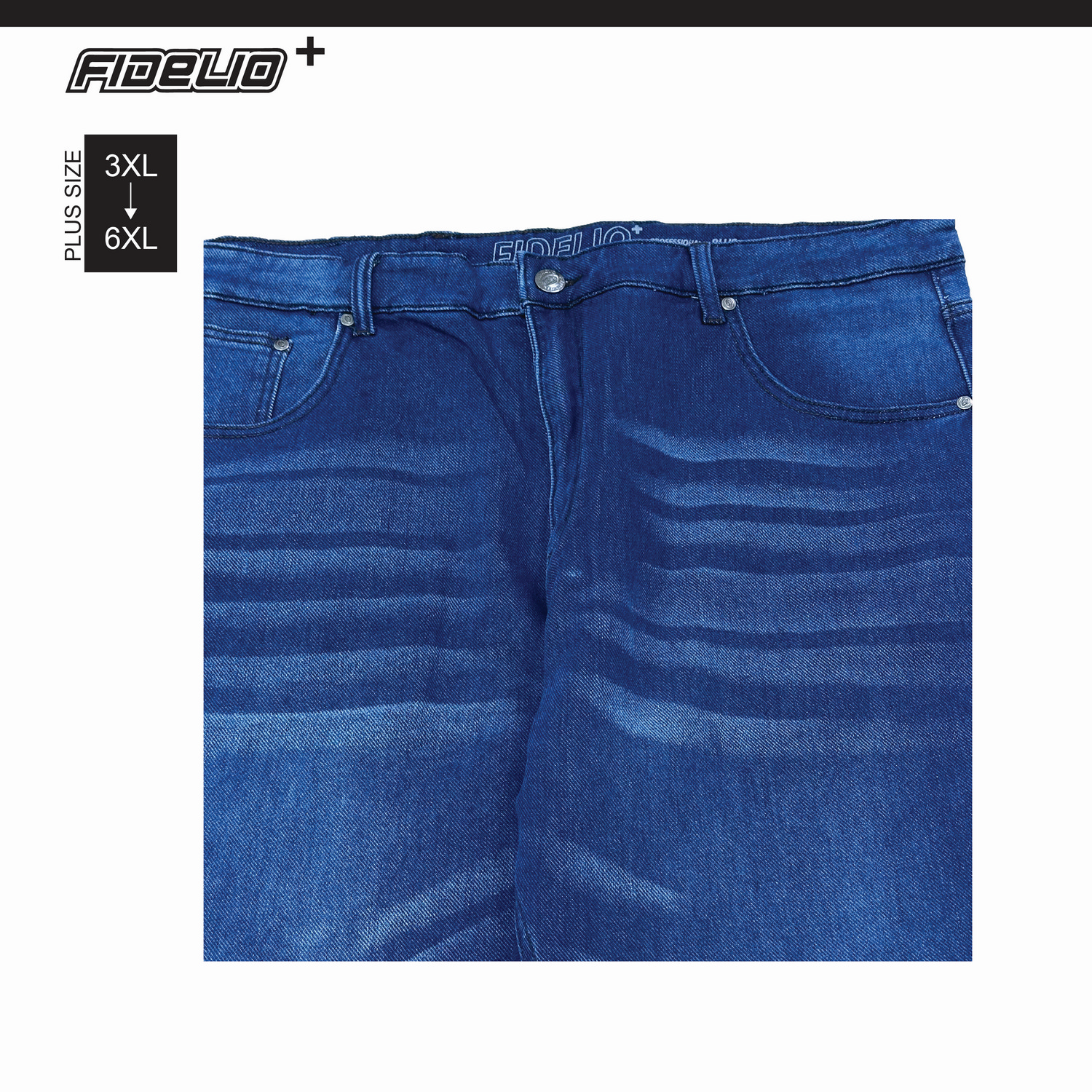 Fidelio Plus Size Horizon Washed Slim Fit Jeans -Blue