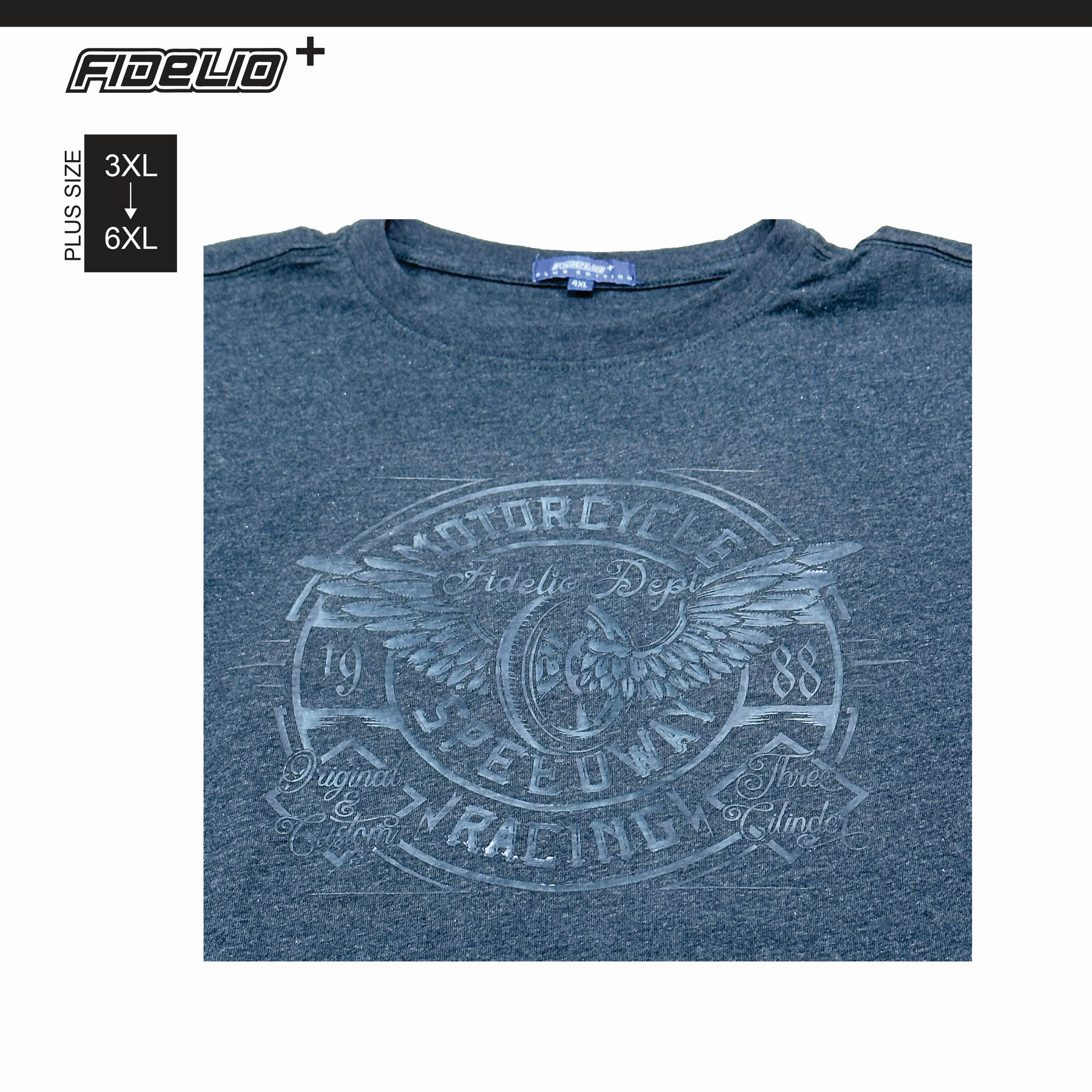 Fidelio Plus Size Winged Wheel Graphic Tees -Medium Grey