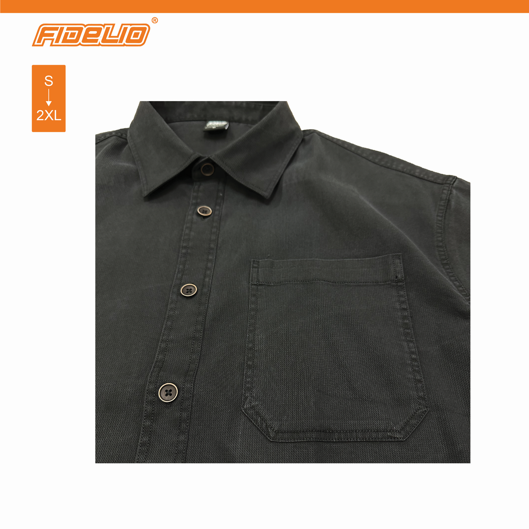 Fidelio Comfort Denim Washed Short Sleeve Shirts -Black