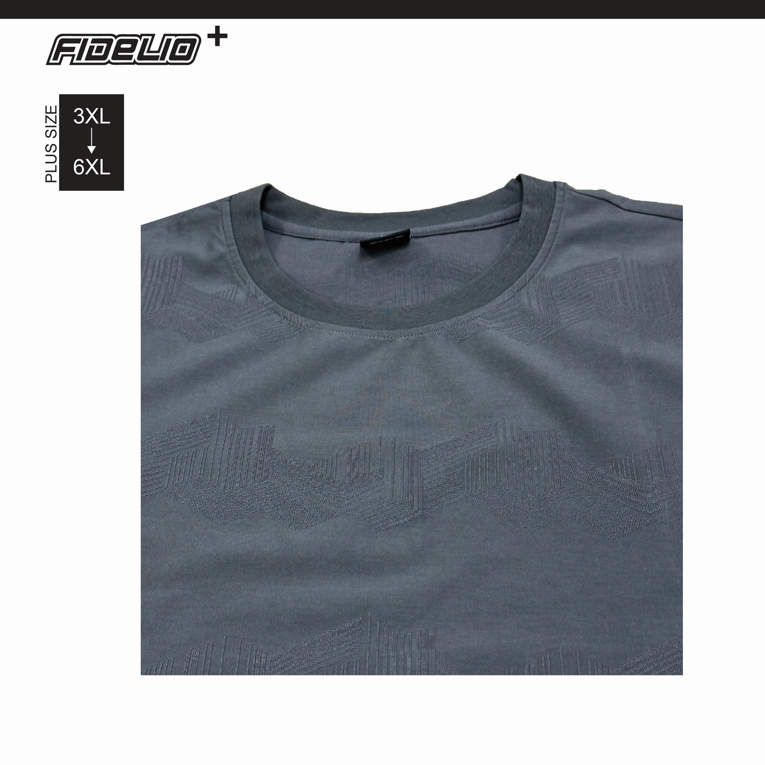 Fidelio Plus Size Geometric Dobby Knit Tees -Dark Grey