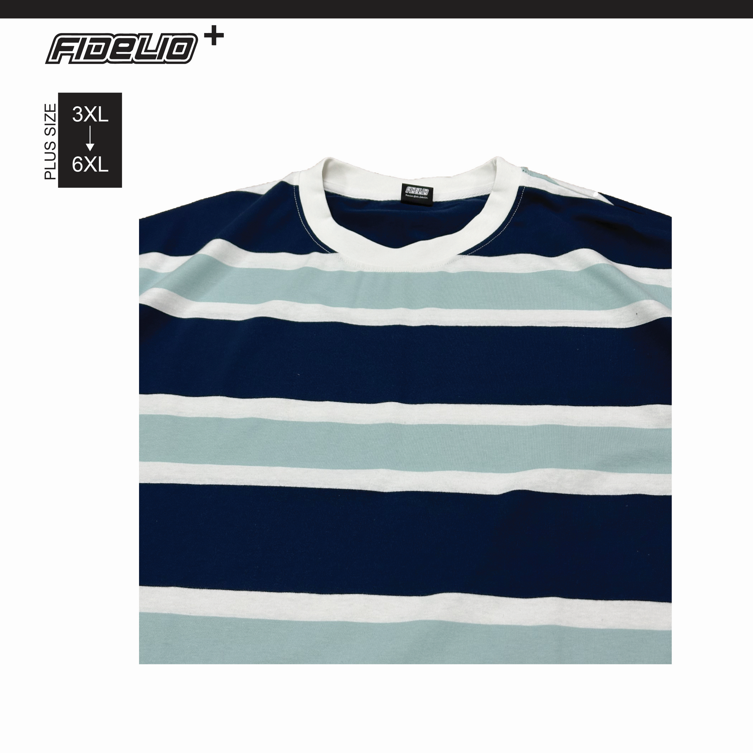 Fidelio Plus Size Contrast Stripe Oversize Tees -White/Navy/Light Blue