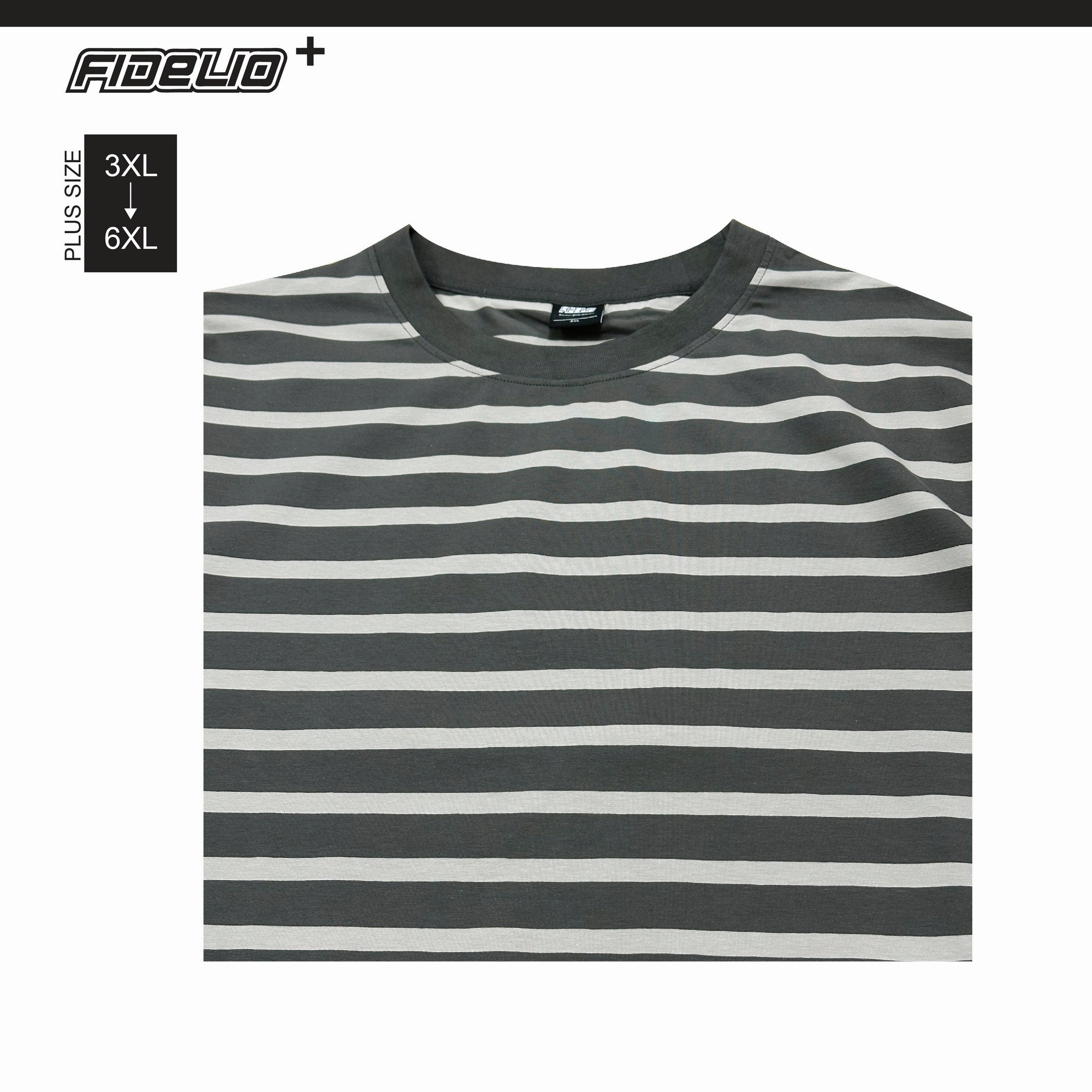 Fidelio Plus Size Contrast Stripe Oversize Tees -Grey/Light Khaki