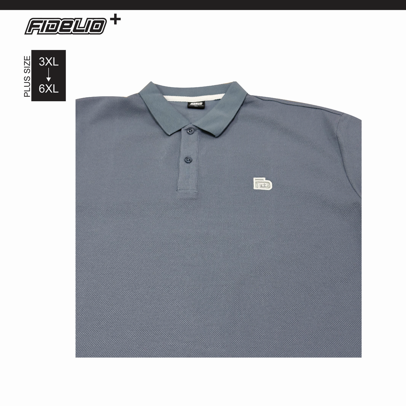 Fidelio Plus Size Premium Embroidery Polo Tees -Dusty Blue