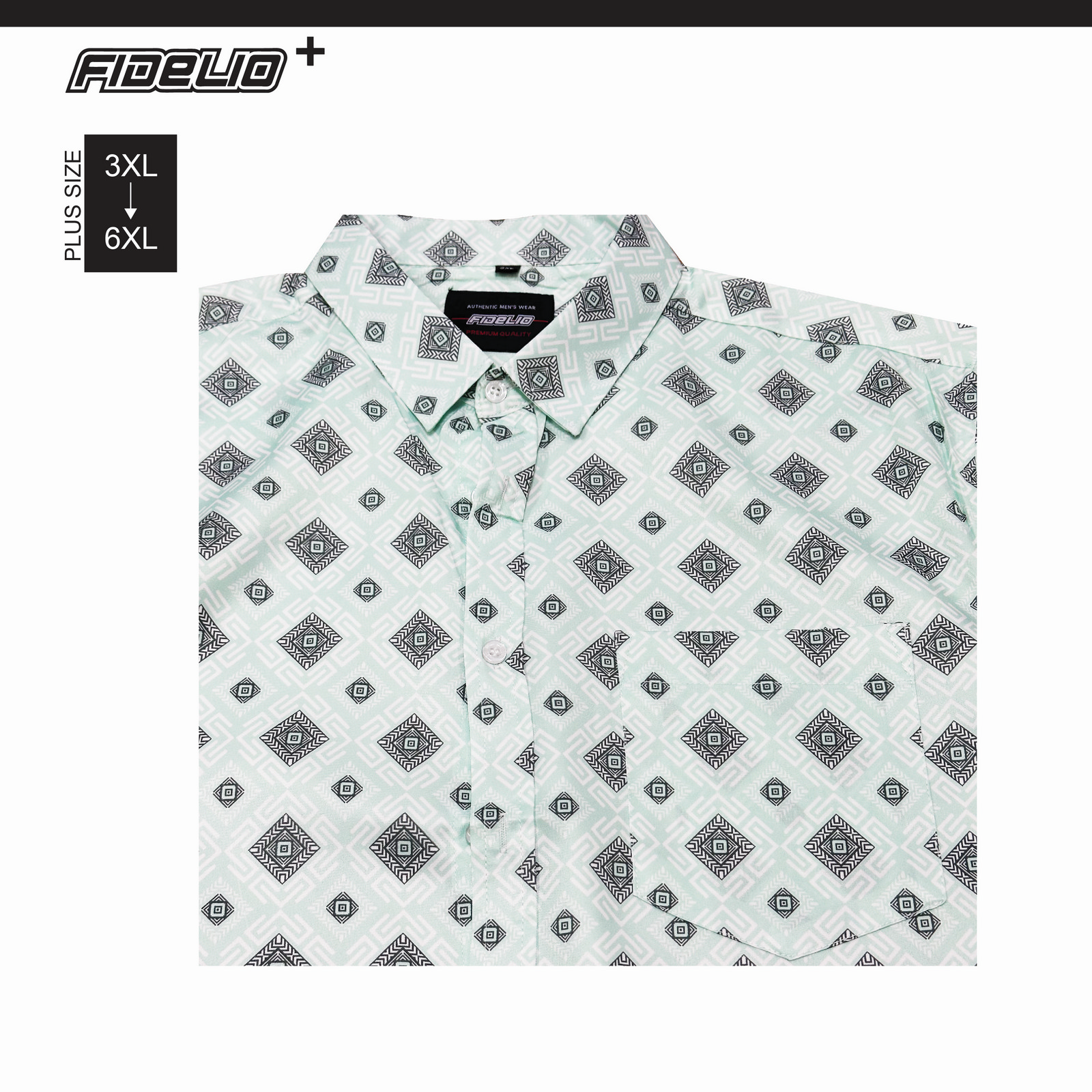 Fidelio Plus Size Cooling Scroll Print Short Sleeve Shirts -Light Green/Grey/White