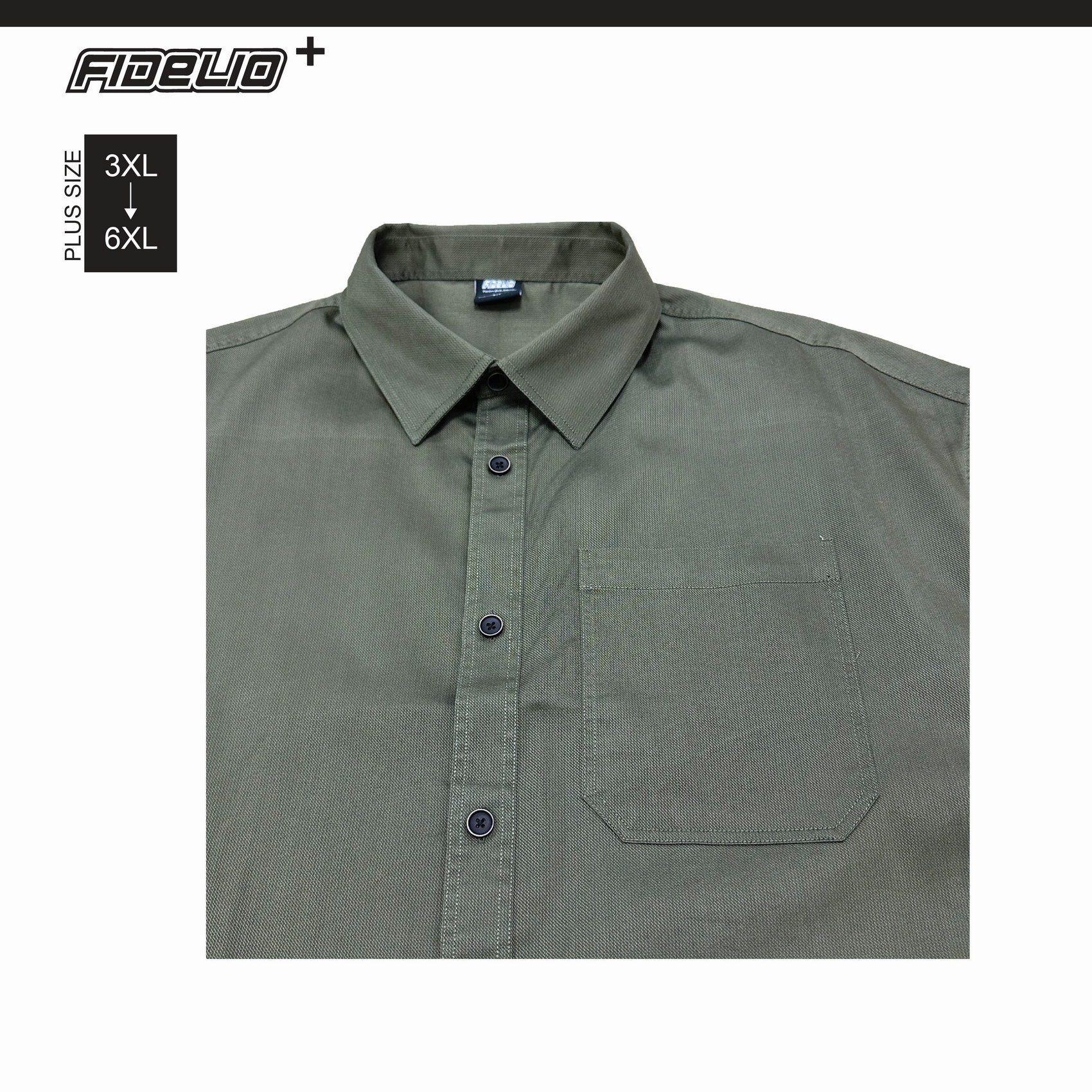 Fidelio Plus Size Comfort Denim Washed Short Sleeve Shirts -Army Green