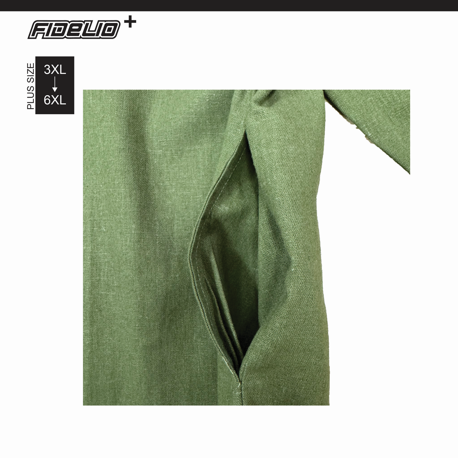 JASPAR Plus Size Dobby Linen Kurta Tops -Olive